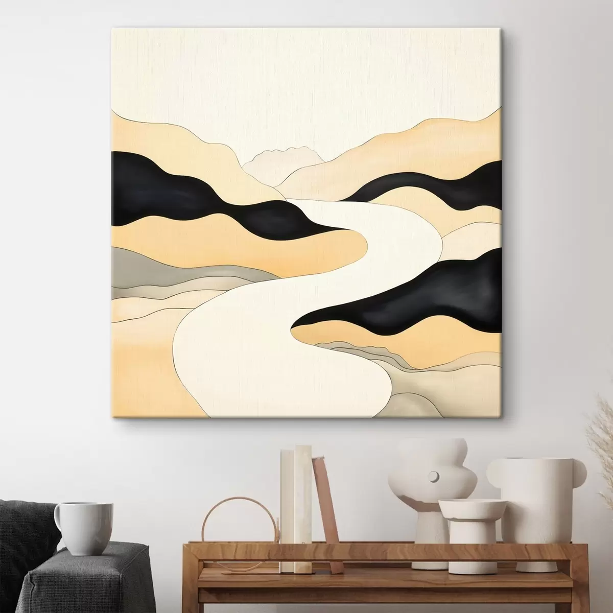 Tableau Composition artistique aux accents contrastés dans des tons chauds s46663