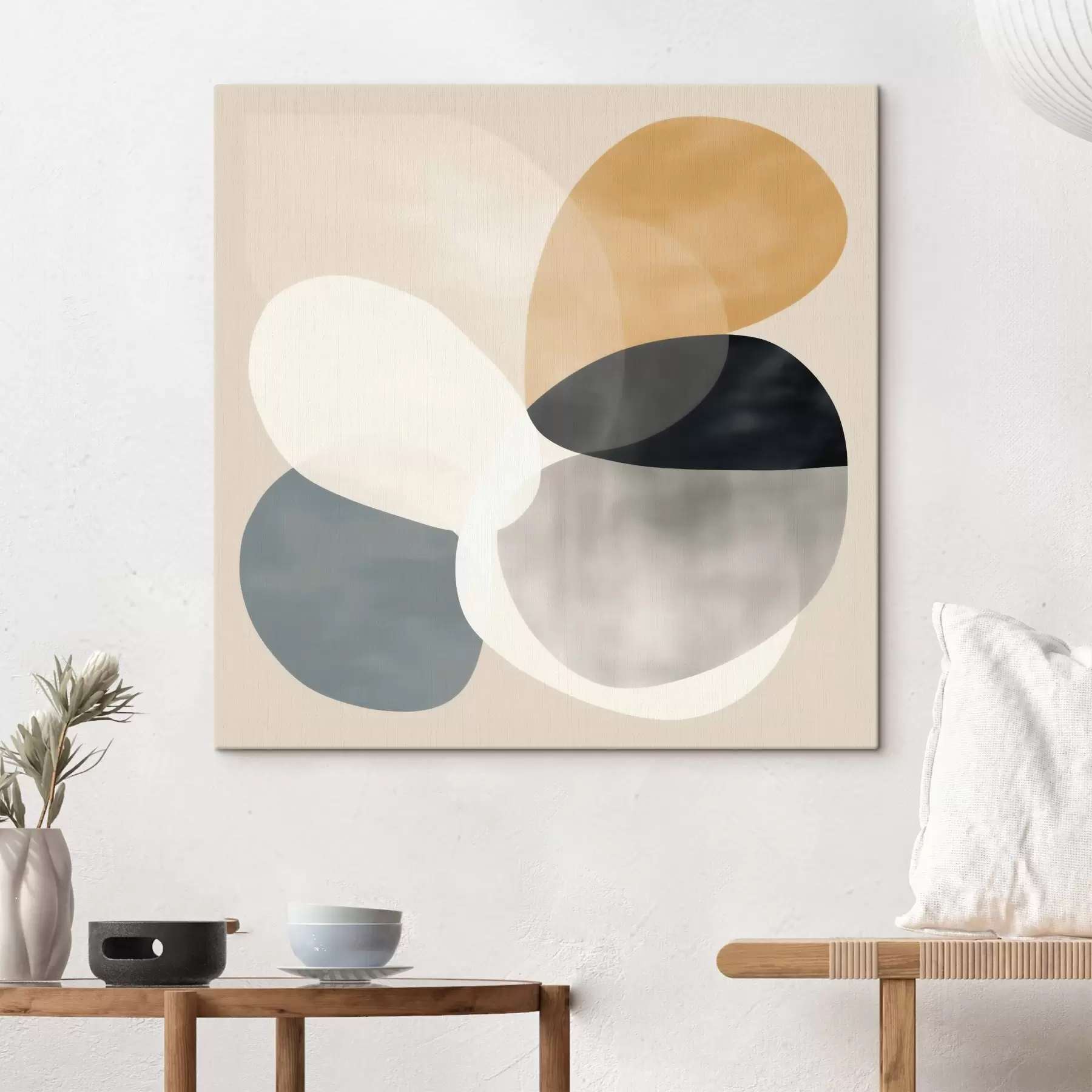 Tableau Abstraction minimaliste avec des formes géométriques douces s46664
