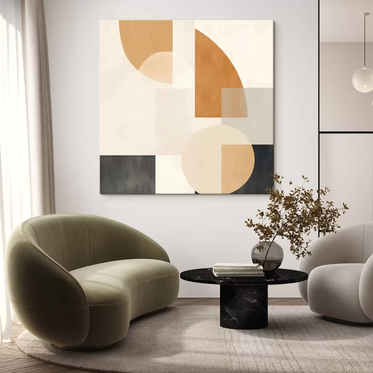 Tableau Géométrie artistique combinant des formes arrondies et linéaires s46665