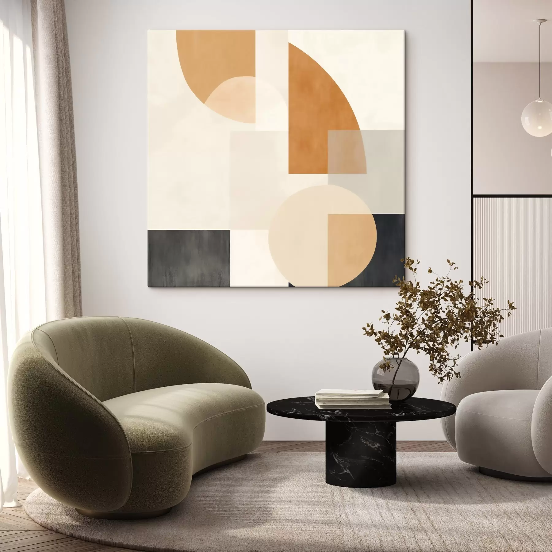 Tableau Géométrie artistique combinant des formes arrondies et linéaires s46665