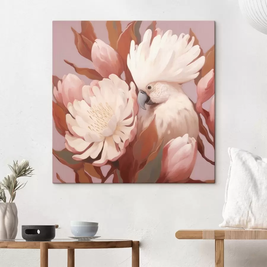 Tableau Représentation artistique abstraite d'un oiseau dans une composition florale s46667