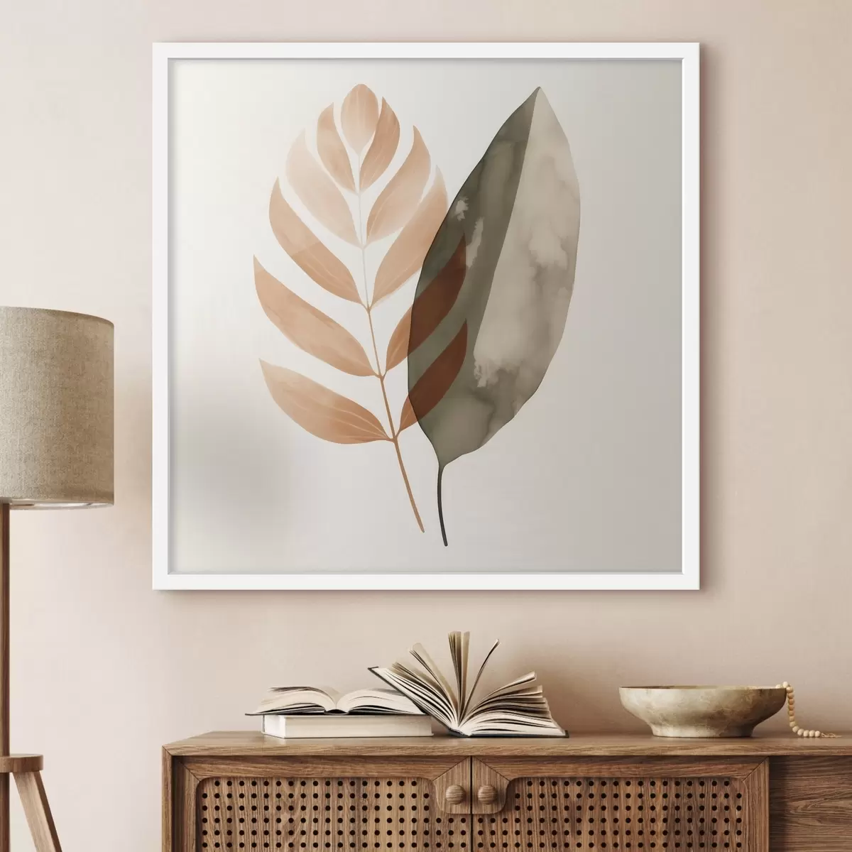 Poster Un duo de silhouettes de feuilles dans un style abstrait aquarelle f46645