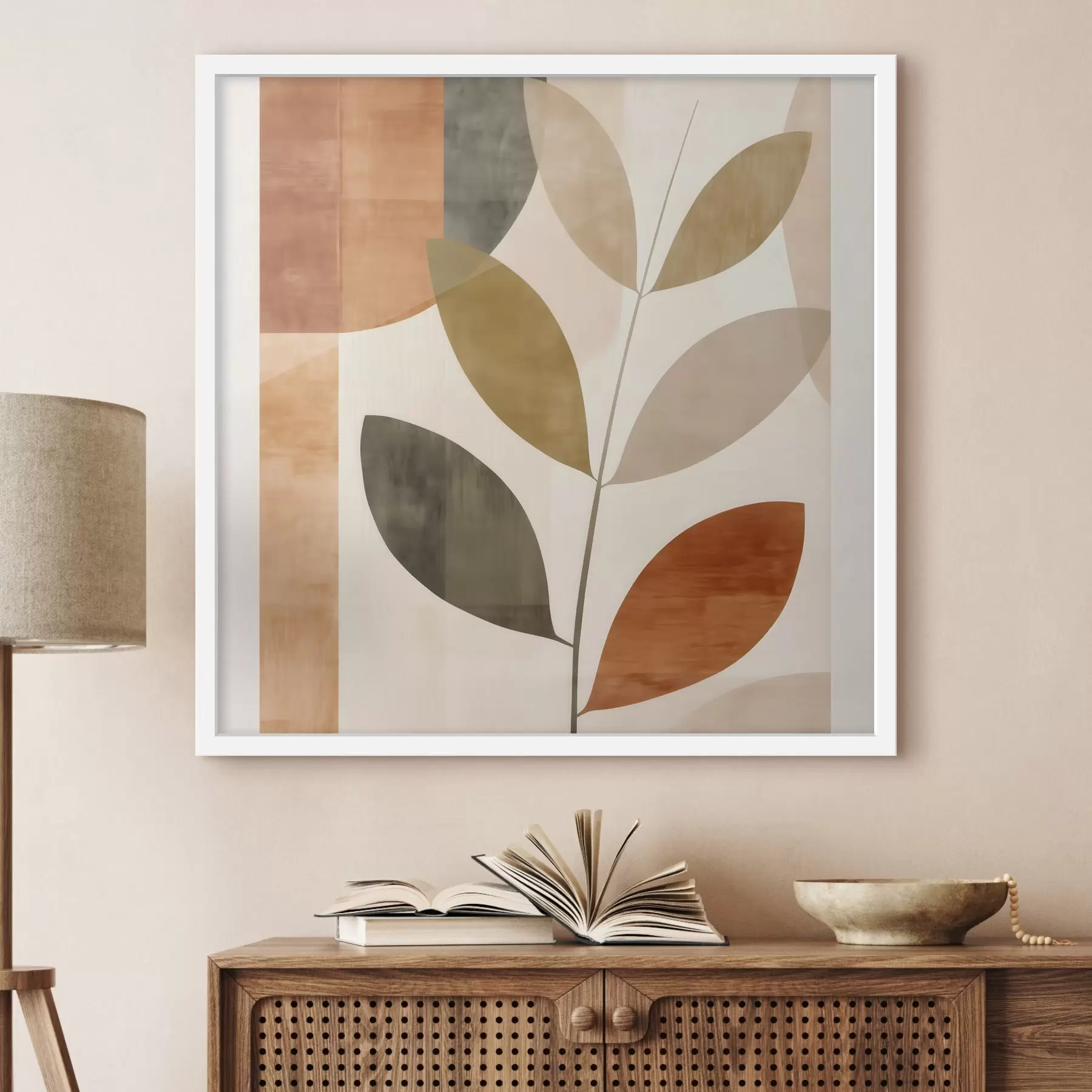 Papier peint Composition chaleureuse de feuilles dans un style minimaliste et lyrique f46646