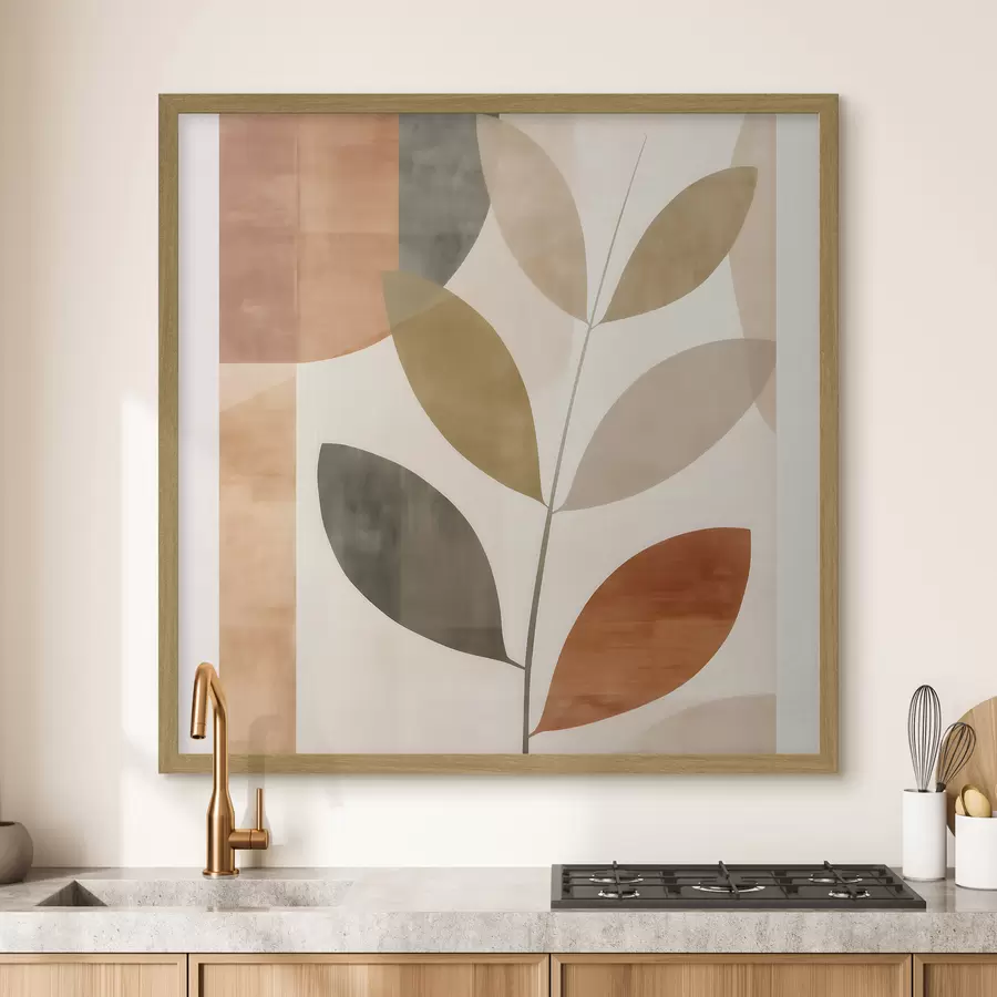 Papier peint Composition chaleureuse de feuilles dans un style minimaliste et lyrique f46646