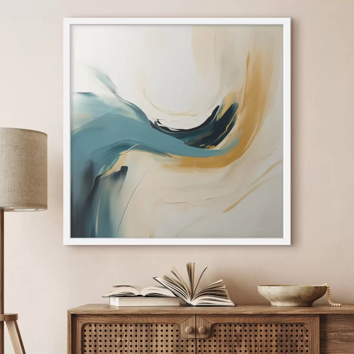 Poster Abstraction avec des formes en mouvement dans des tons pastel f46656