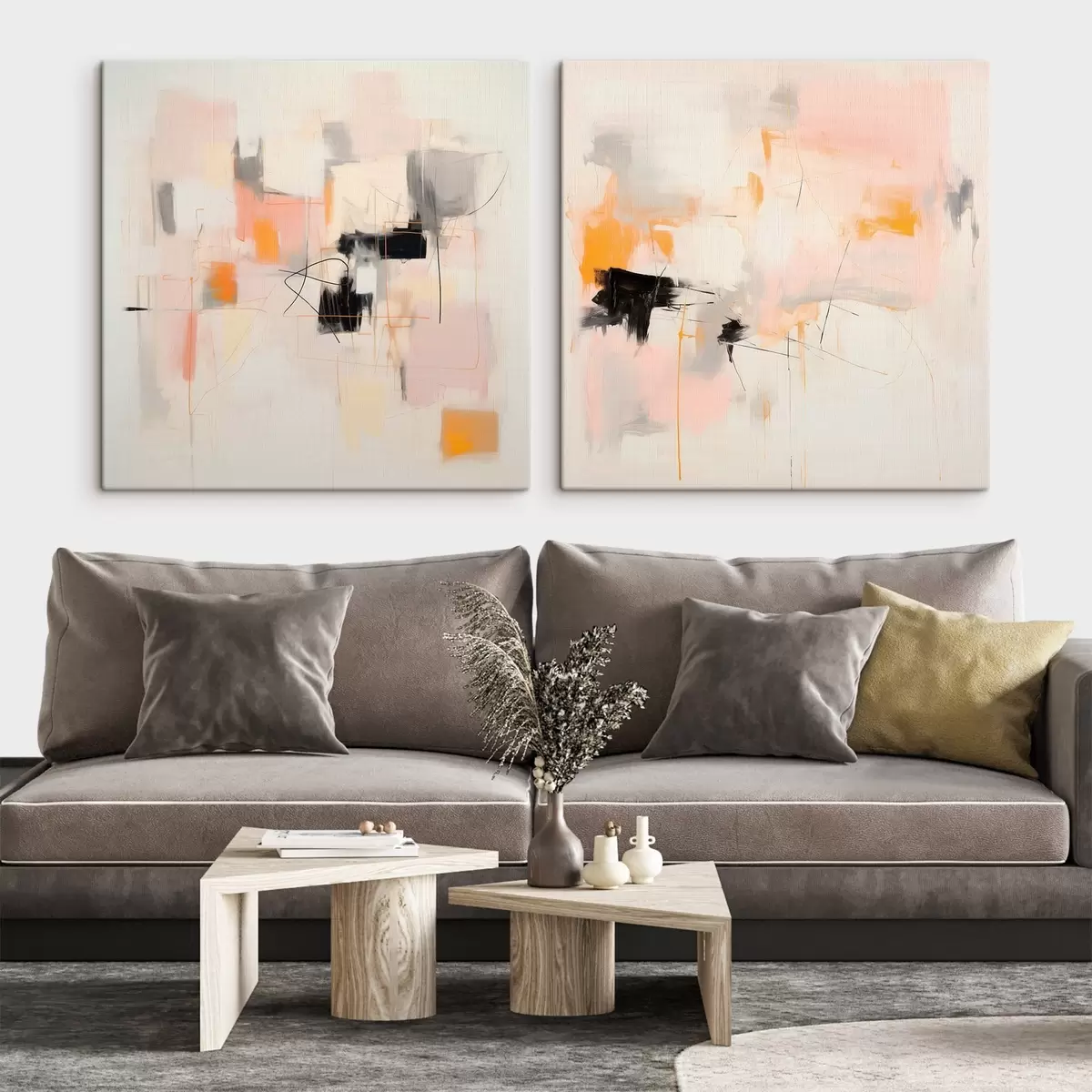 Tableau Composition artistique avec des accents contrastés en deux parties m00980