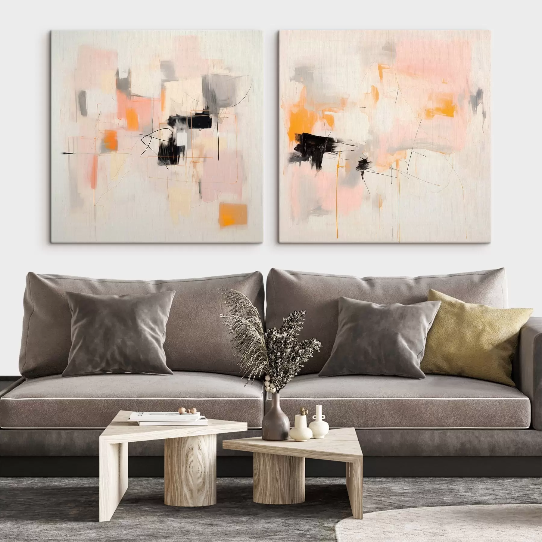 Tableau Composition artistique avec des accents contrastés en deux parties m00980