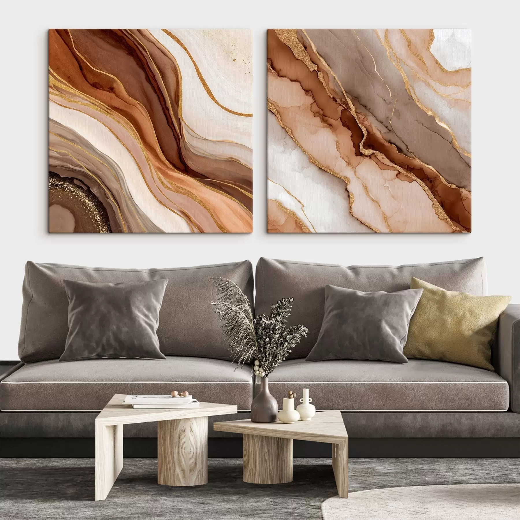 Tableau Composition abstraite en deux parties avec des transitions fluides et superposées m00982