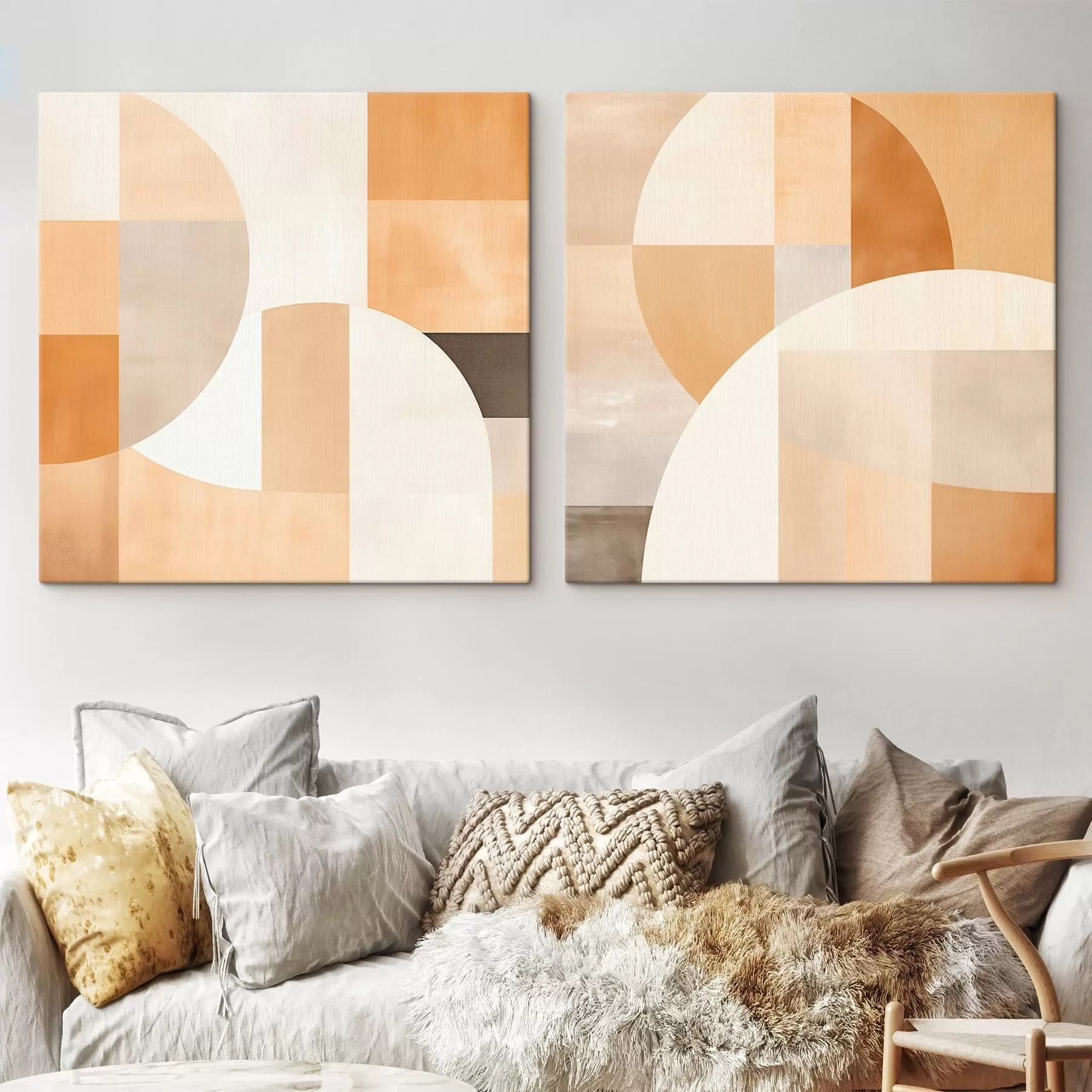 Tableau Composition avec de grandes formes et des blocs de couleurs douces m00986