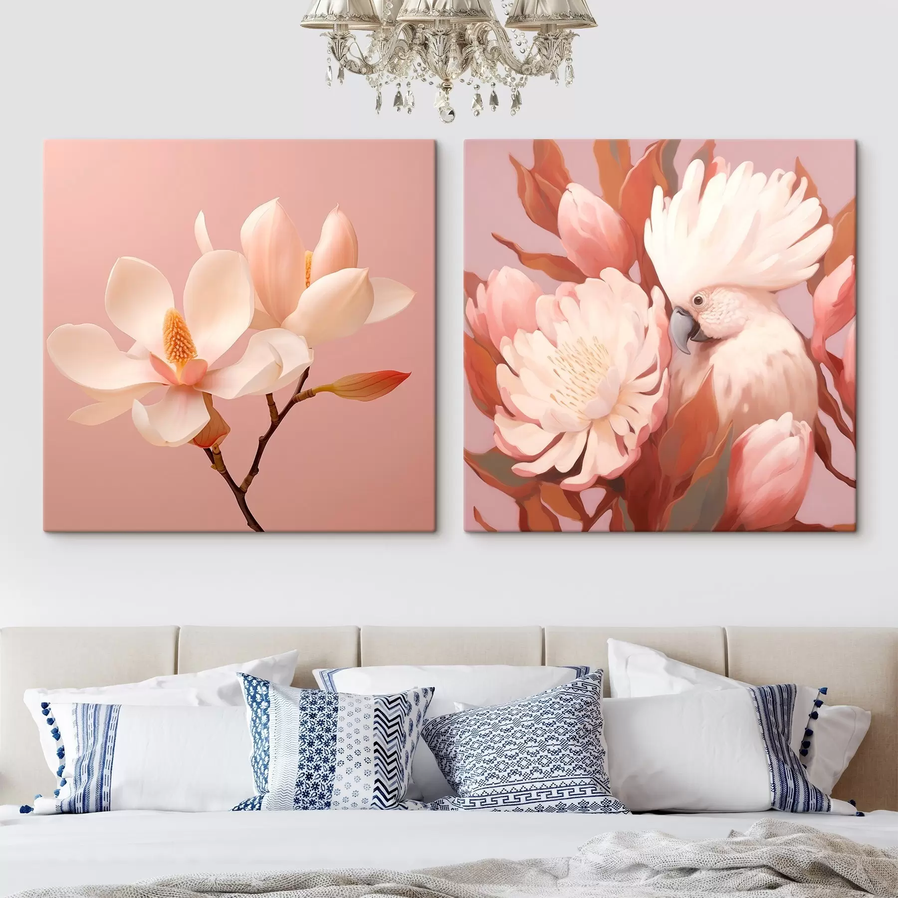 Tableau Composition florale avec un oiseau dans un style artistique illustré m00994