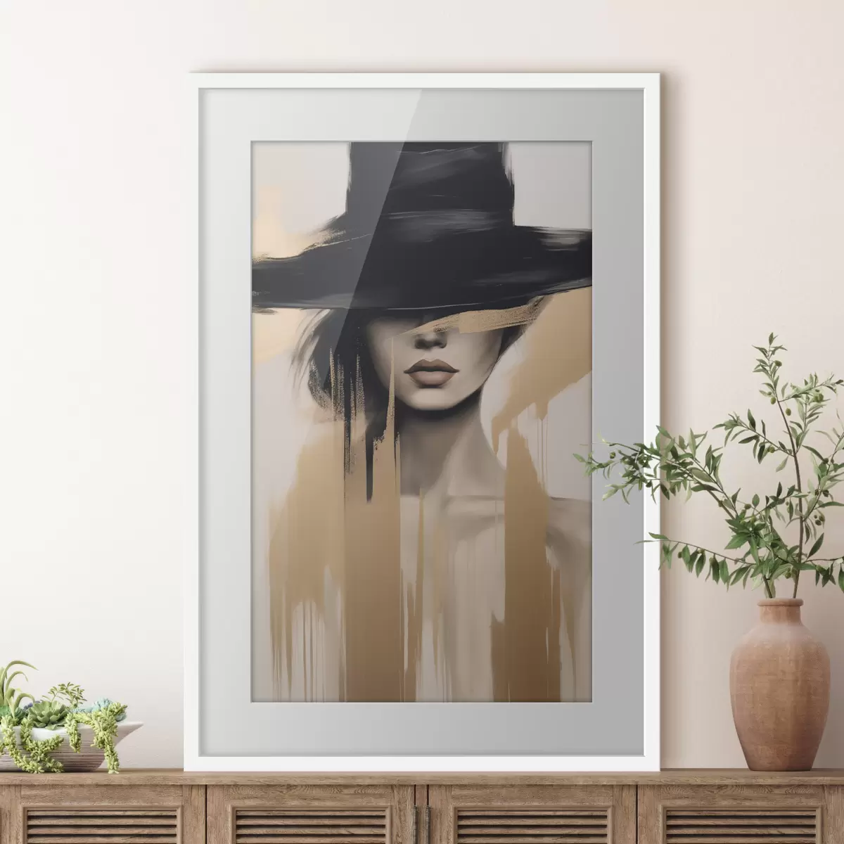 Poster Portrait sous un chapeau noir f46802