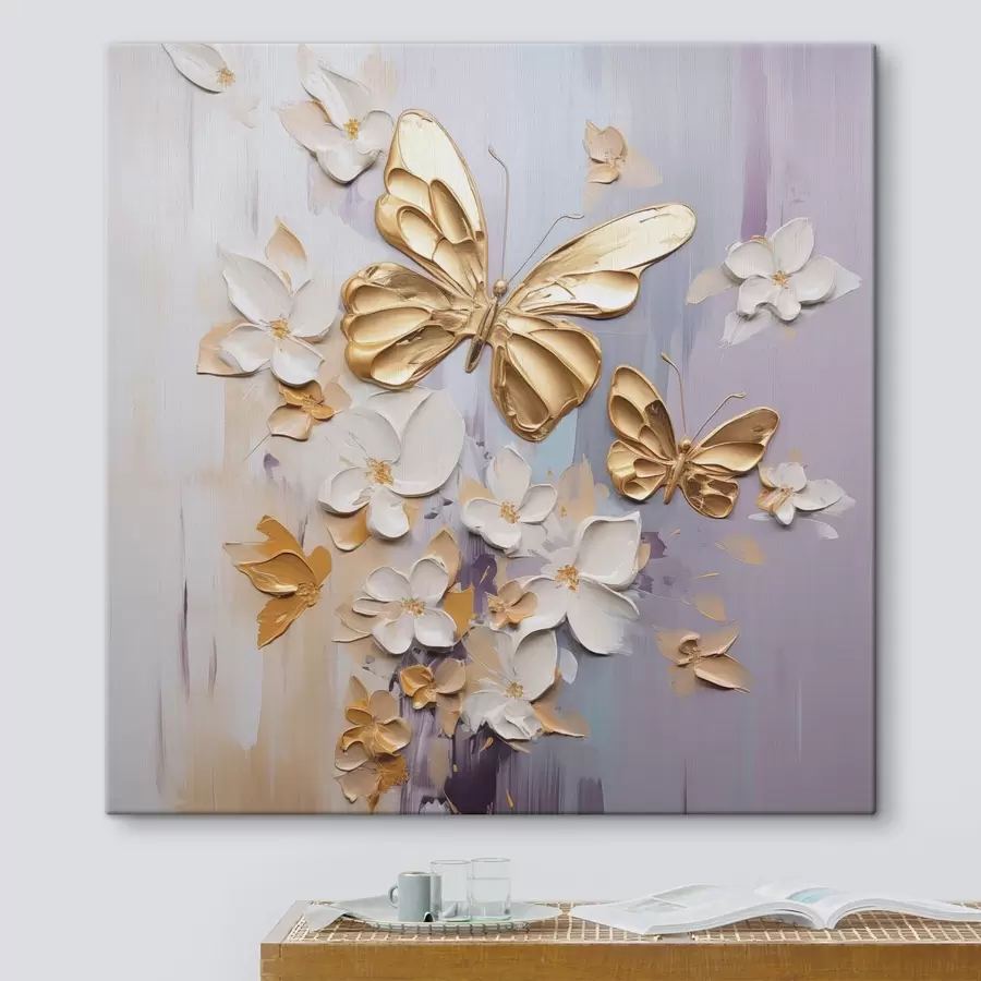 Tableau Peinture imitation papillons et fleurs s46828