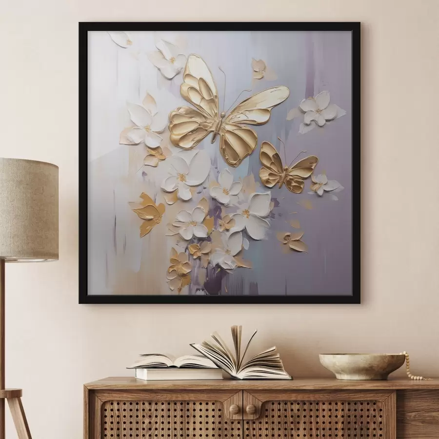 Papier peint Peinture imitation papillons et fleurs f46828