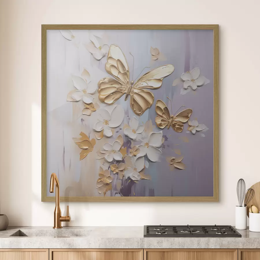 Papier peint Peinture imitation papillons et fleurs f46828