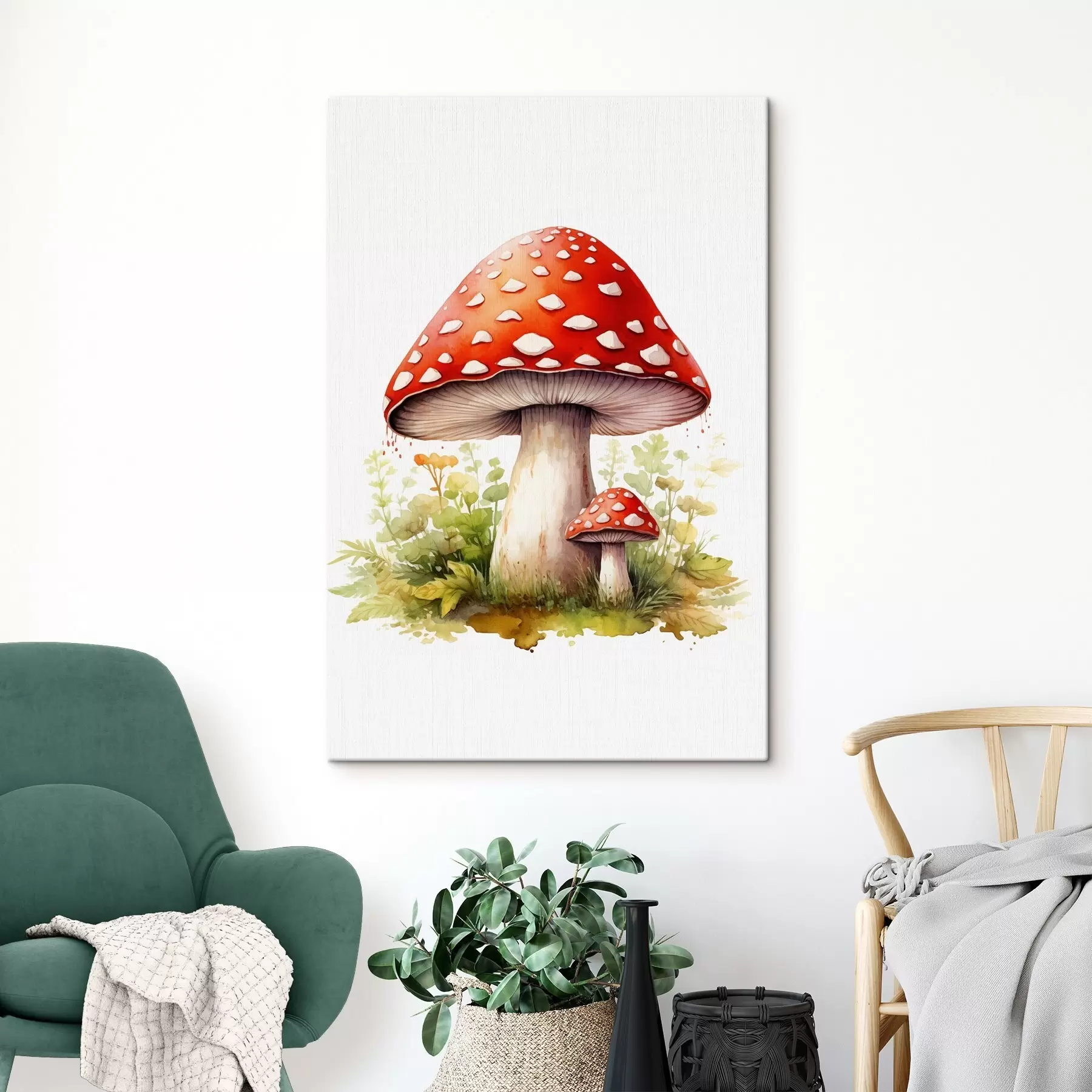 Tableau Champignons des bois, amanite tue-mouche, imitation aquarelle s46767