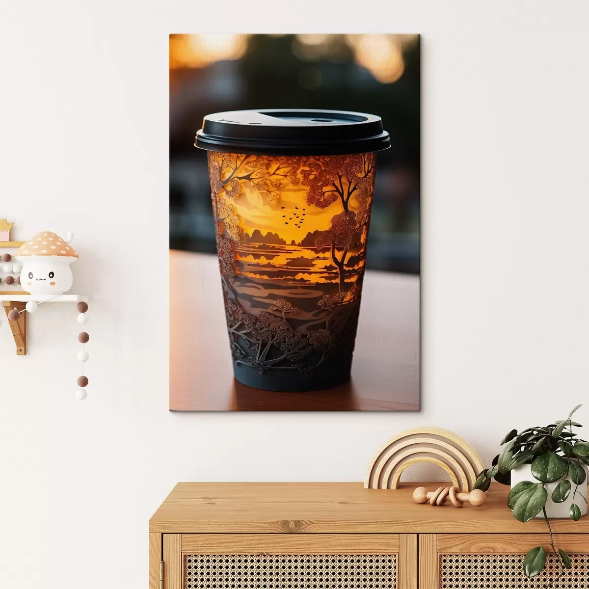 Tableau Verre à café avec motif naturel s46776