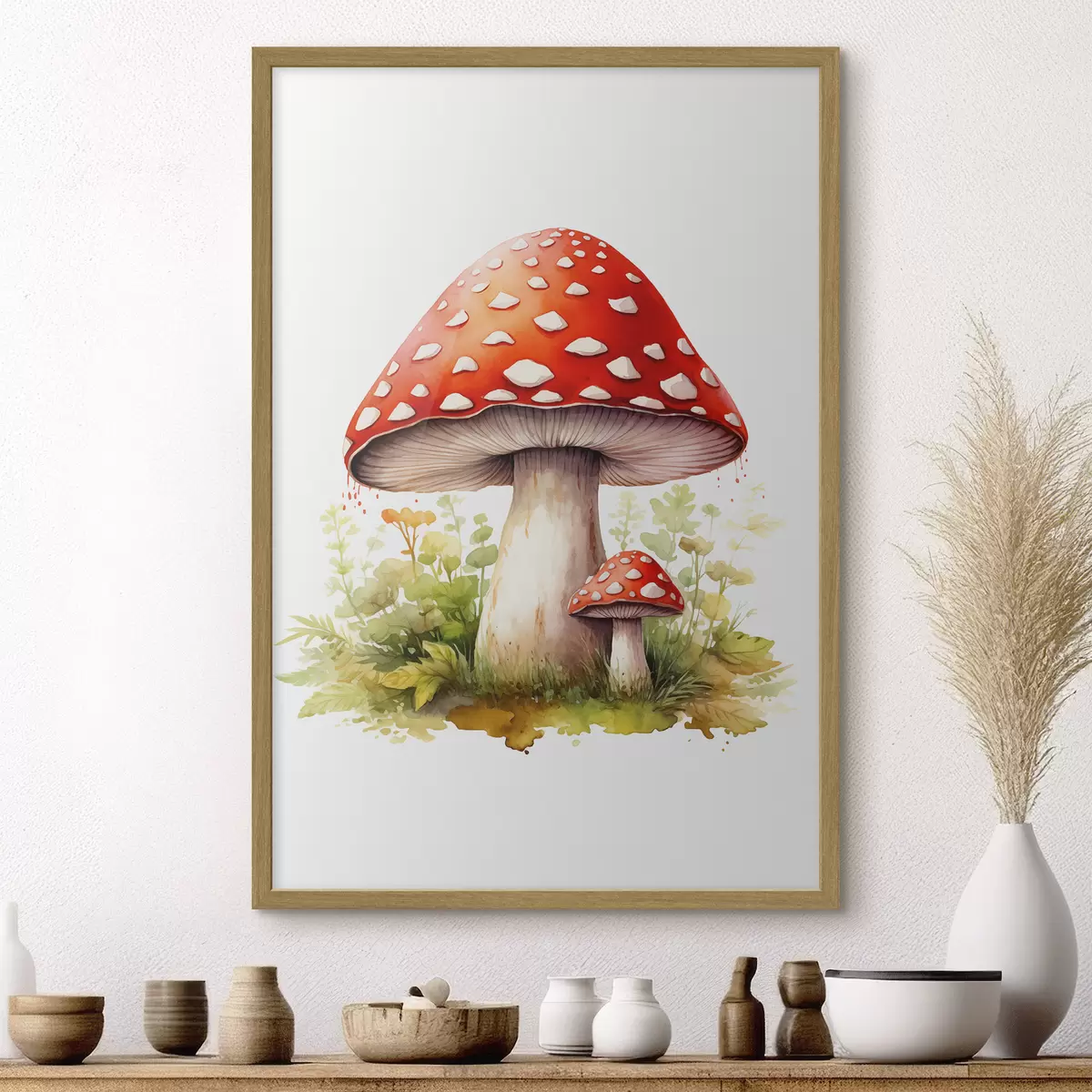 Poster Champignons des bois, amanite tue-mouche, imitation aquarelle f46767