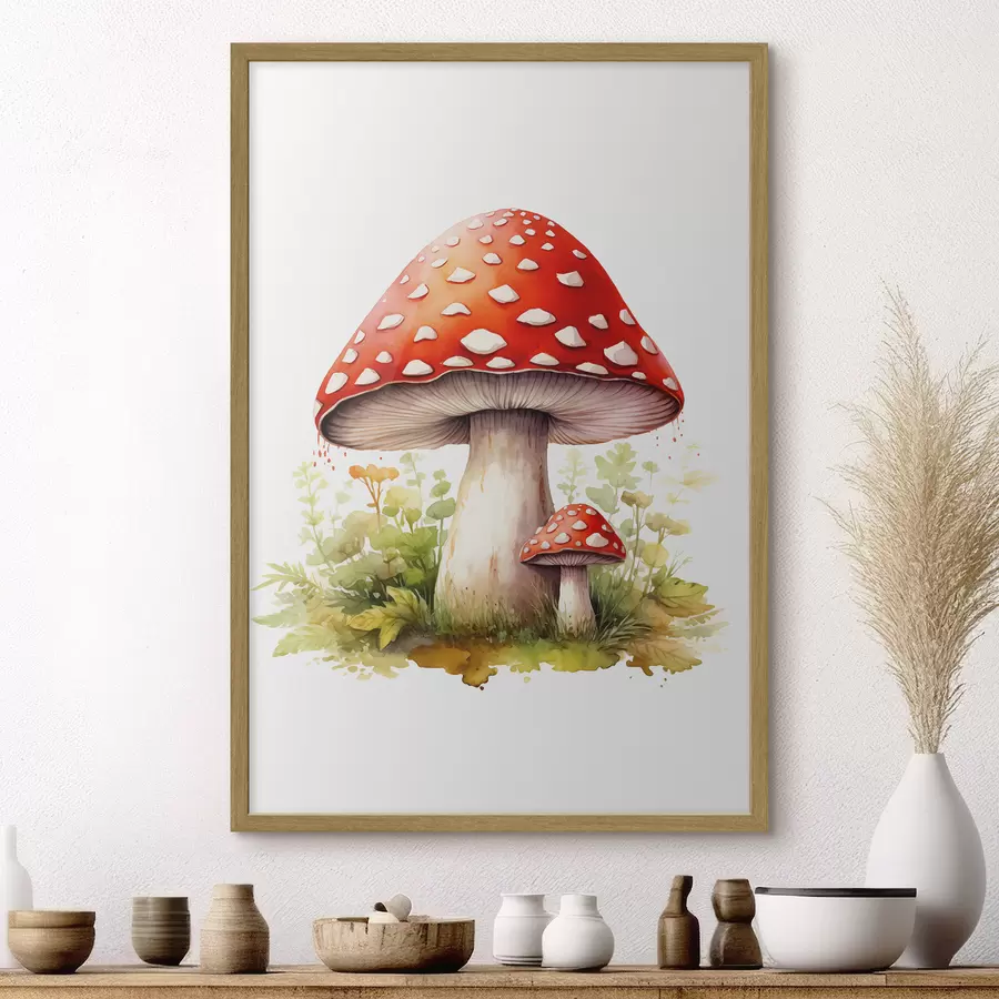 Papier peint Champignons des bois, amanite tue-mouche, imitation aquarelle f46767