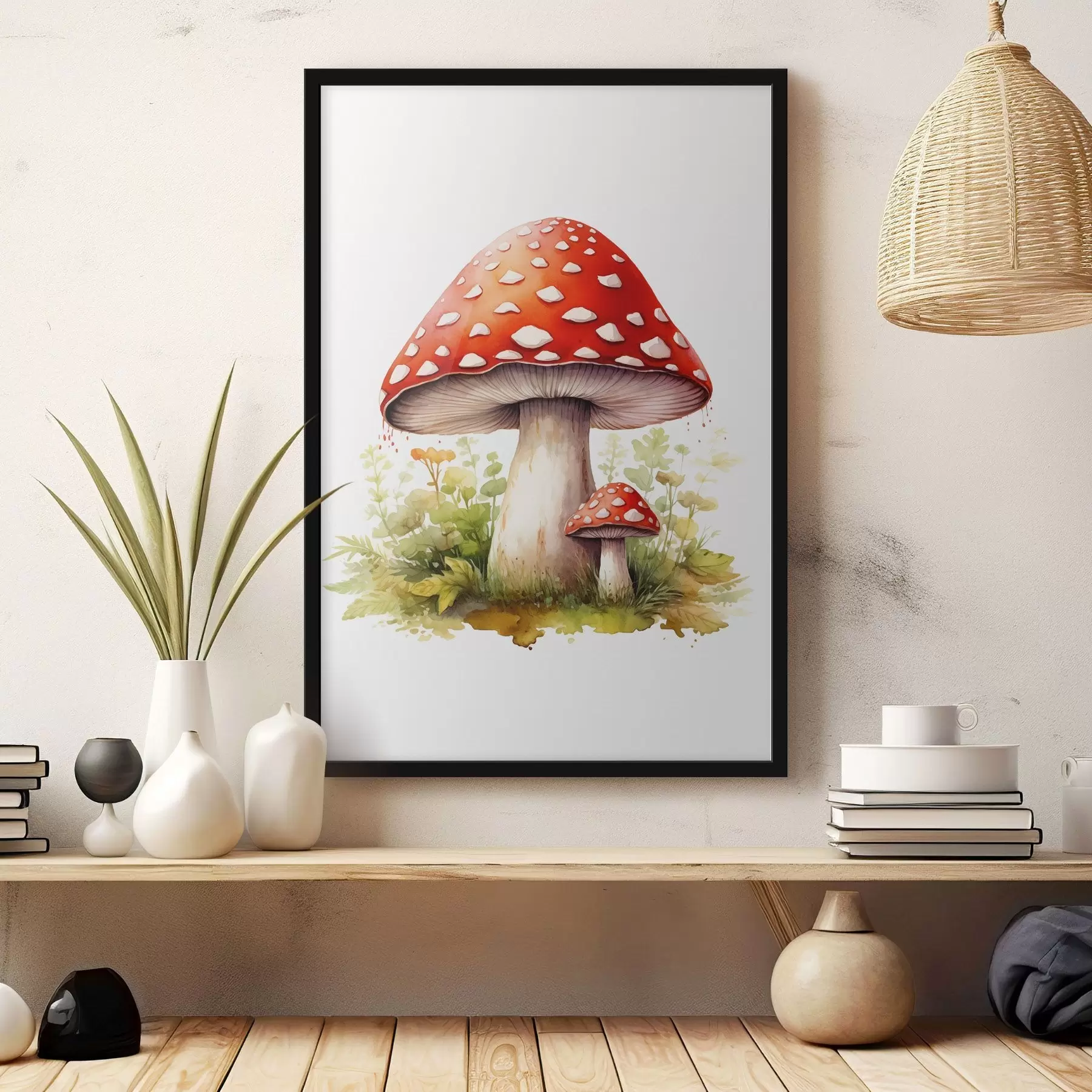 Papier peint Champignons des bois, amanite tue-mouche, imitation aquarelle f46767