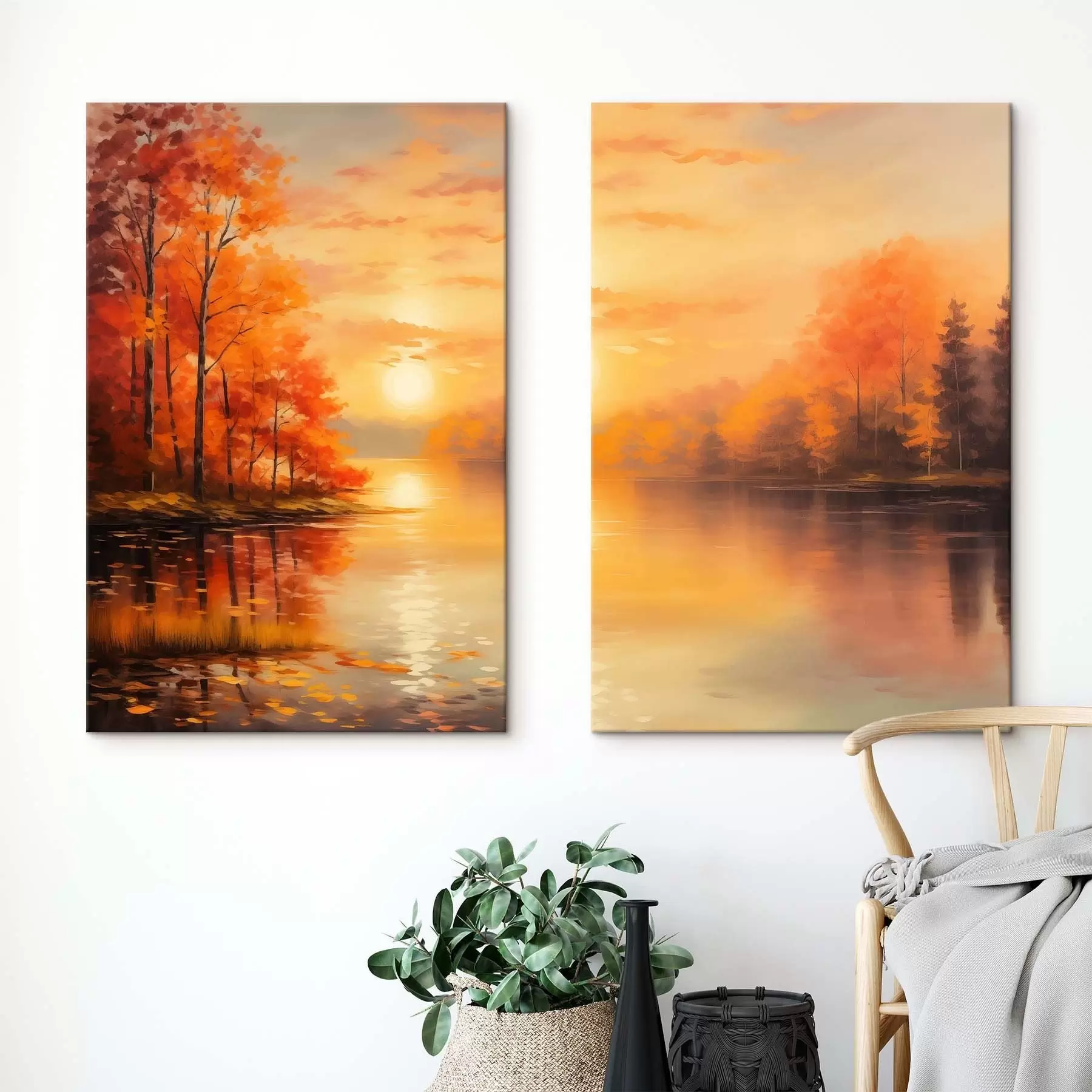 Tableau Forêt automnale au coucher du soleil m01051