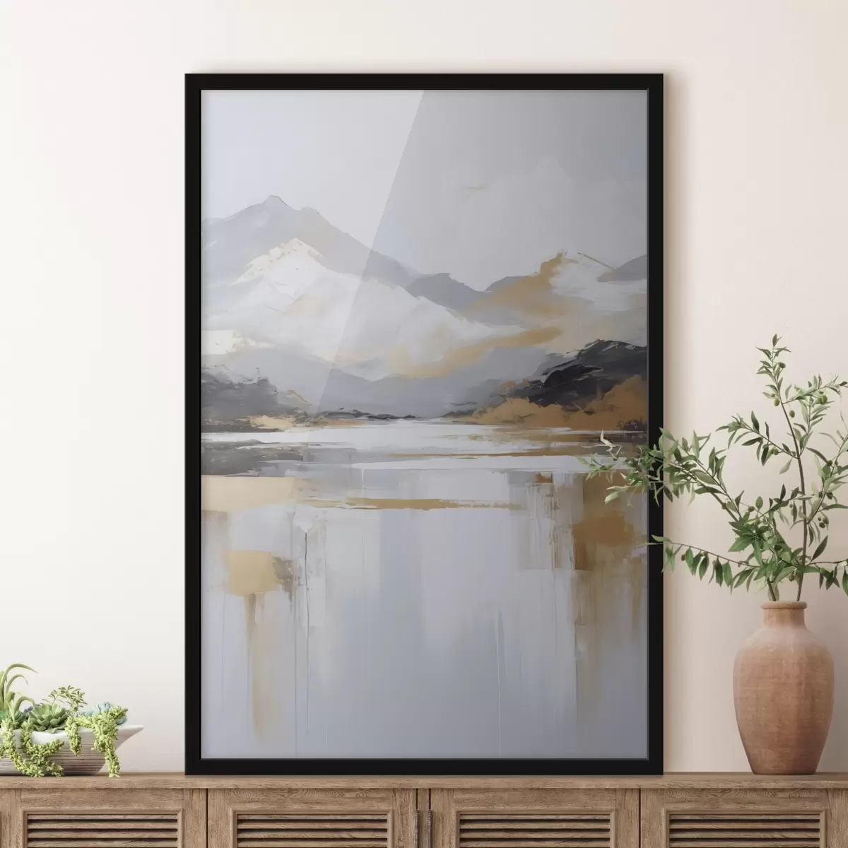 Poster Imitation abstraite d'un paysage montagneux peint f46841