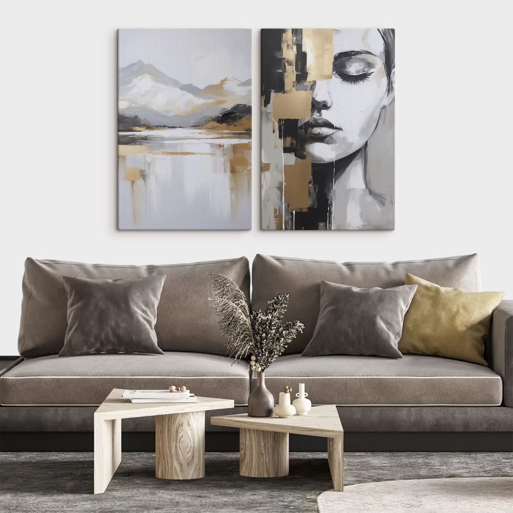 Tableau Paysage montagneux abstrait et portrait m01058