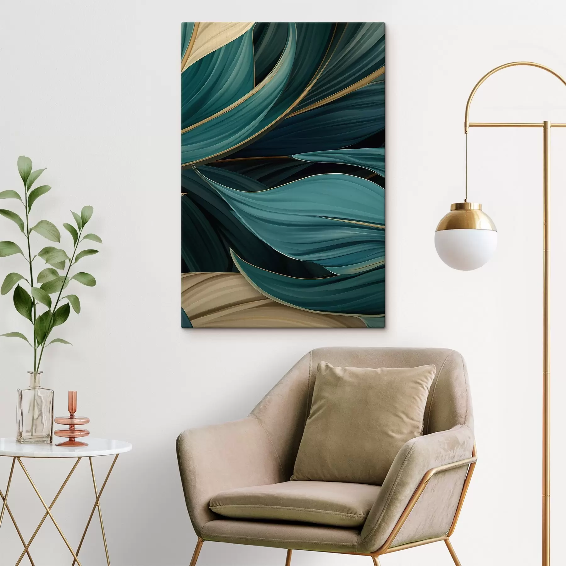 Tableau Feuilles abstraites vertes s46879