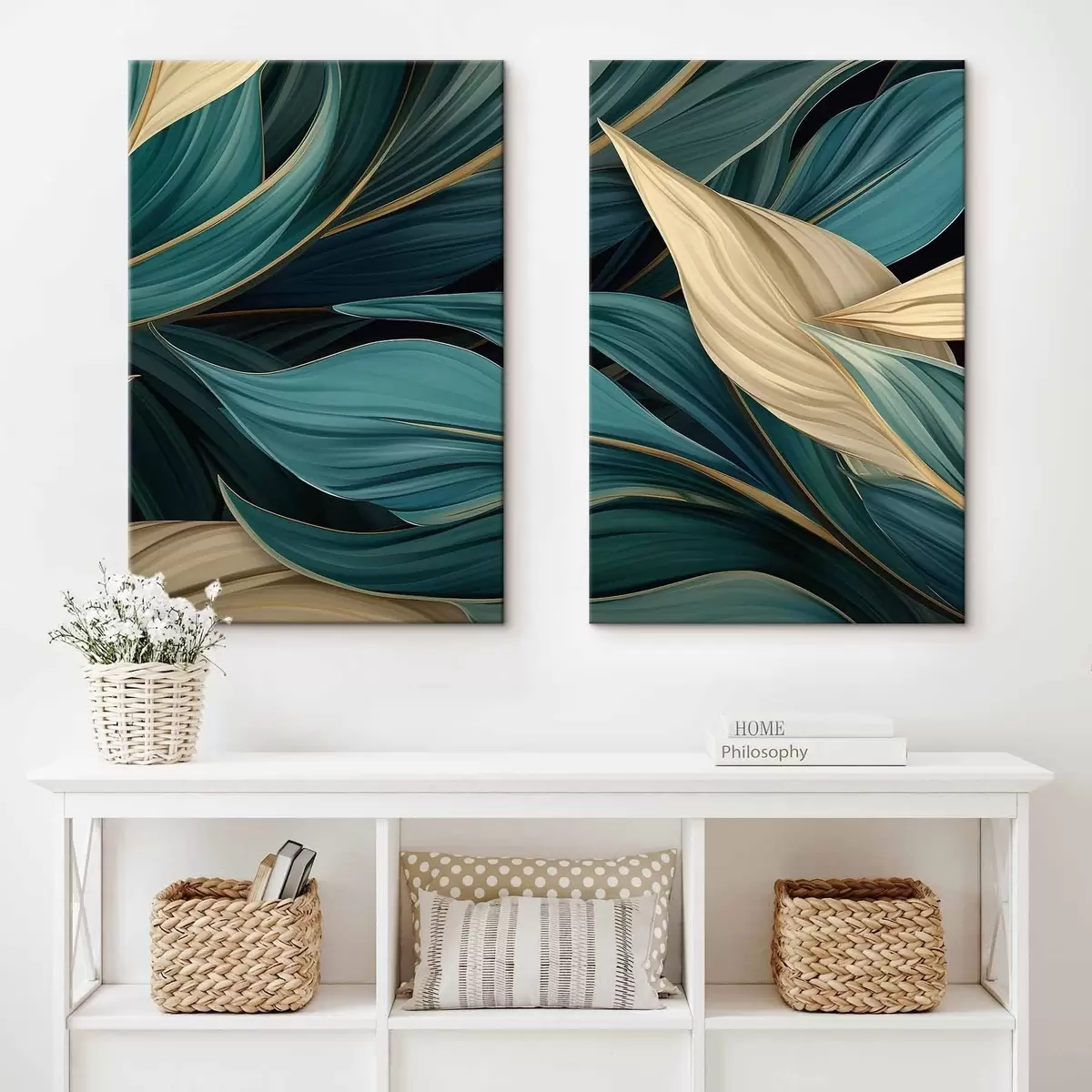 Tableau Feuilles abstraites vertes m01063