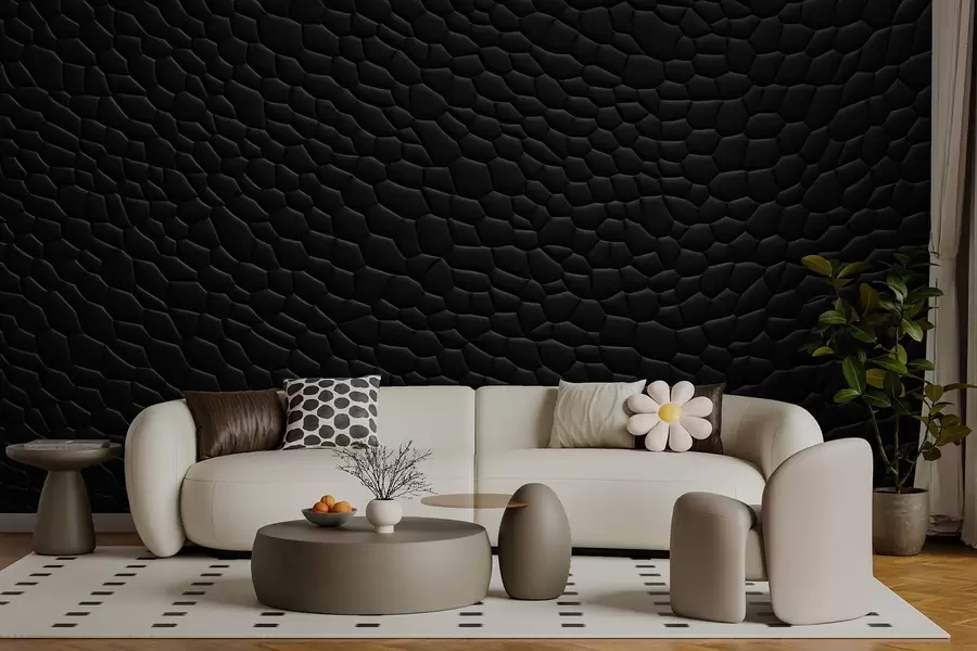 Papier peint Mosaïque noire avec un relief tridimensionnel doux w04955