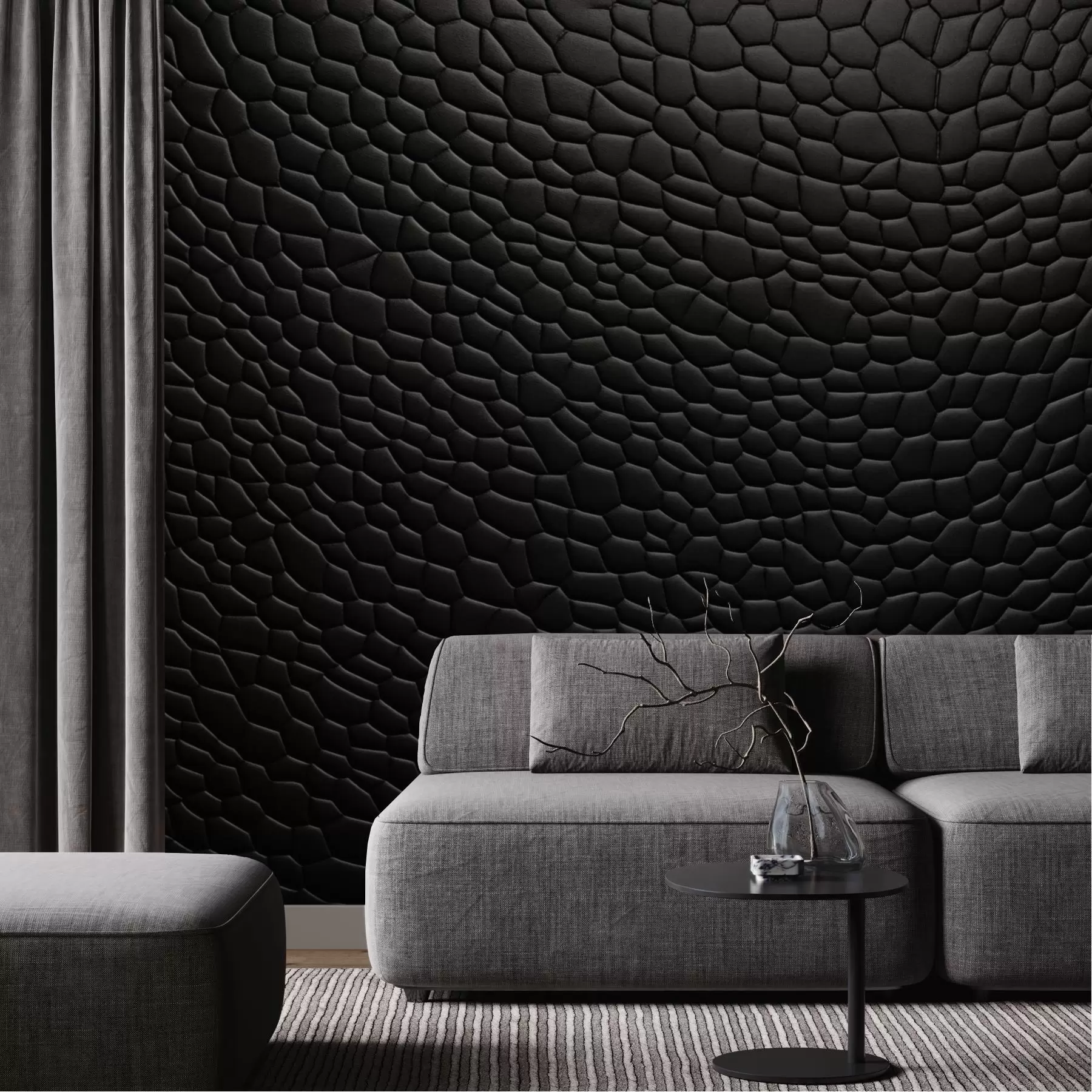 Papier peint Mosaïque noire avec un relief tridimensionnel doux w04955