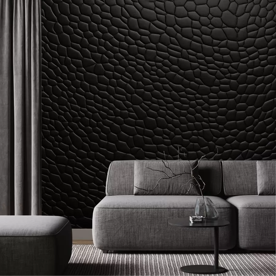 Papier peint Mosaïque noire avec un relief tridimensionnel doux w04955