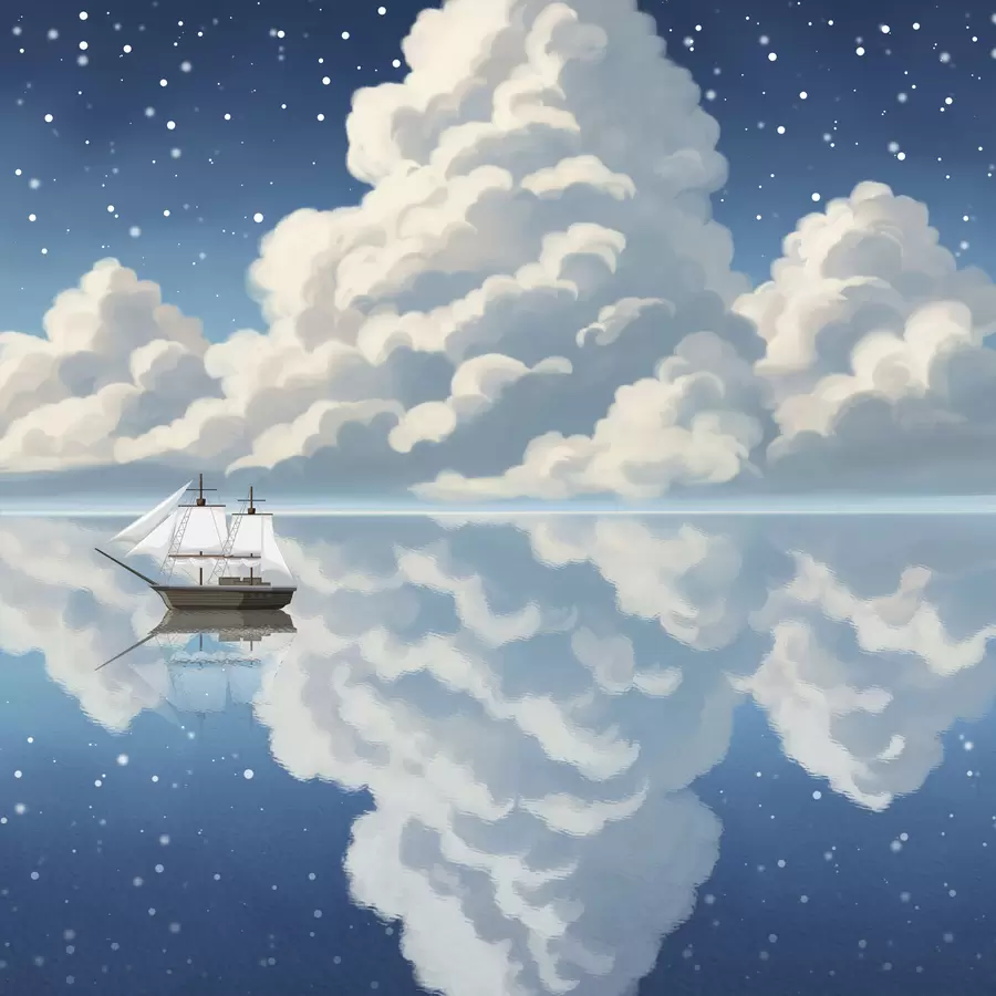 Papier peint Nuages épais au-dessus de l'eau w04996