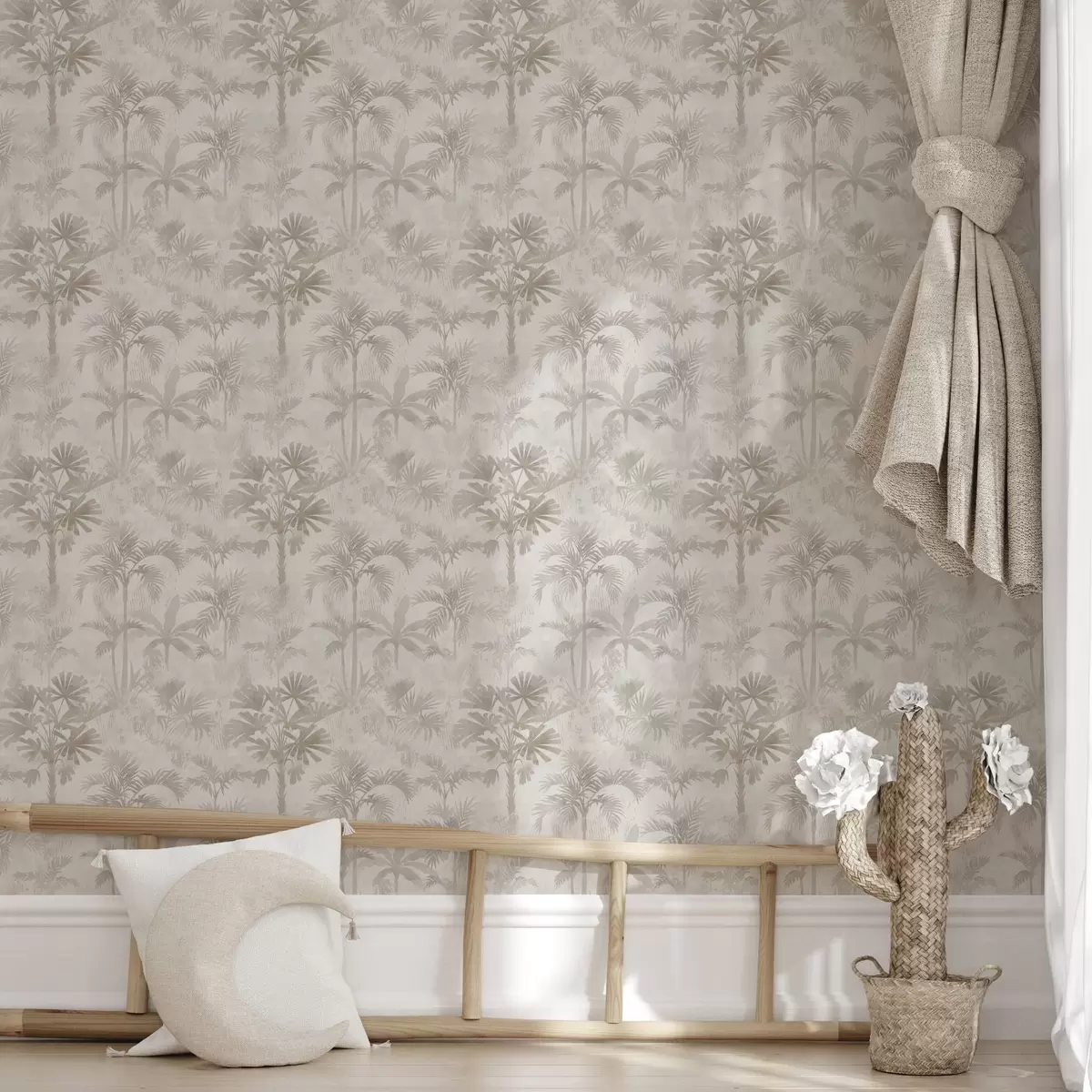 Papier peint Palmeraie brumeuse dans des tons beiges chauds a00881