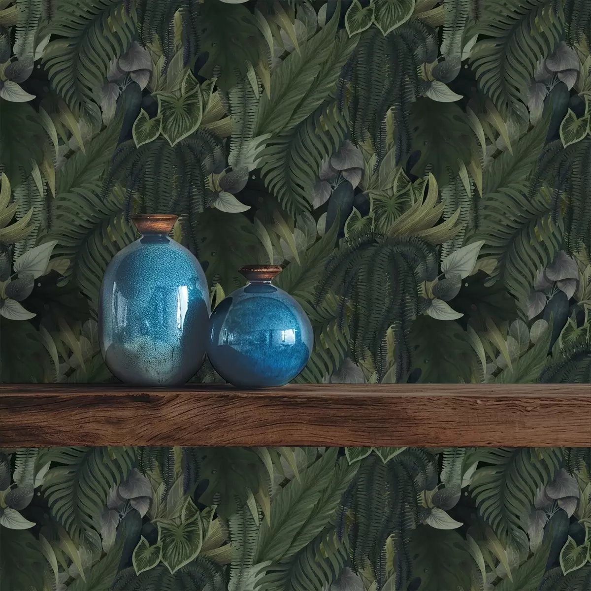 Papier peint Végétation tropicale dense dans des fourrés d'un vert profond a00943