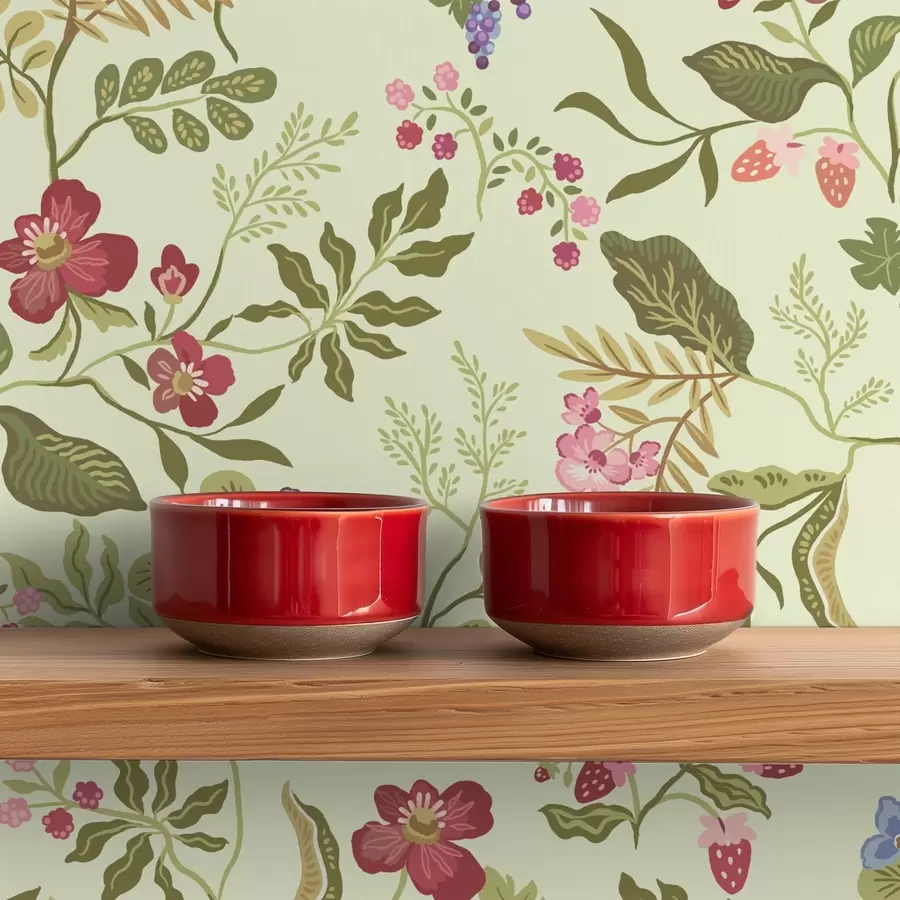 Papier peint Jardin fleuri avec baies, raisins et fleurs sauvages a00961