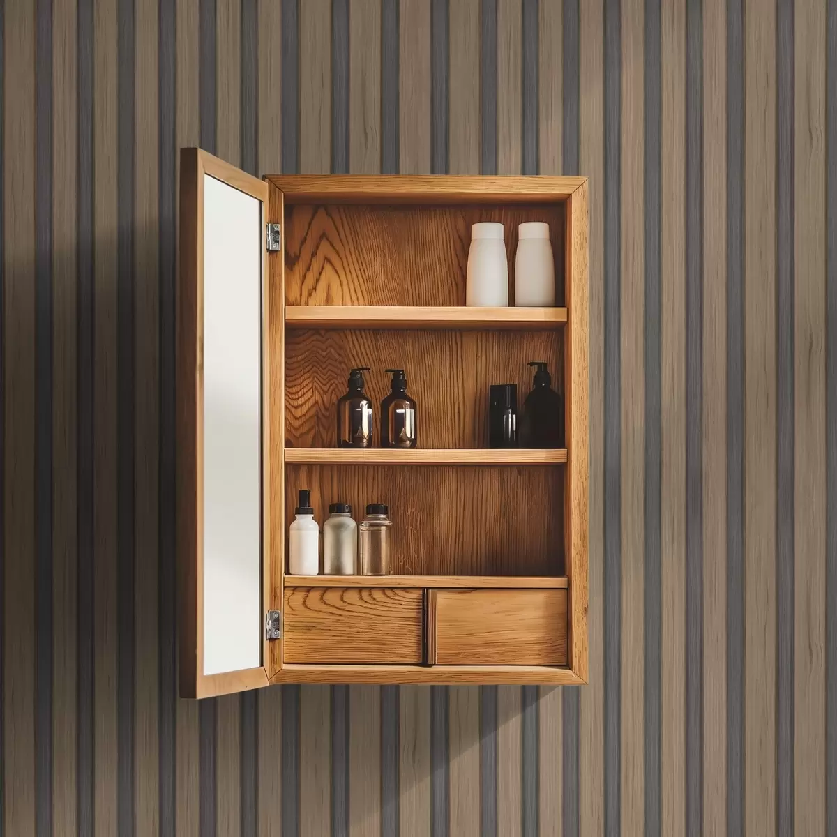 Papier peint Lattes verticales en bois avec inserts gris foncé a00991