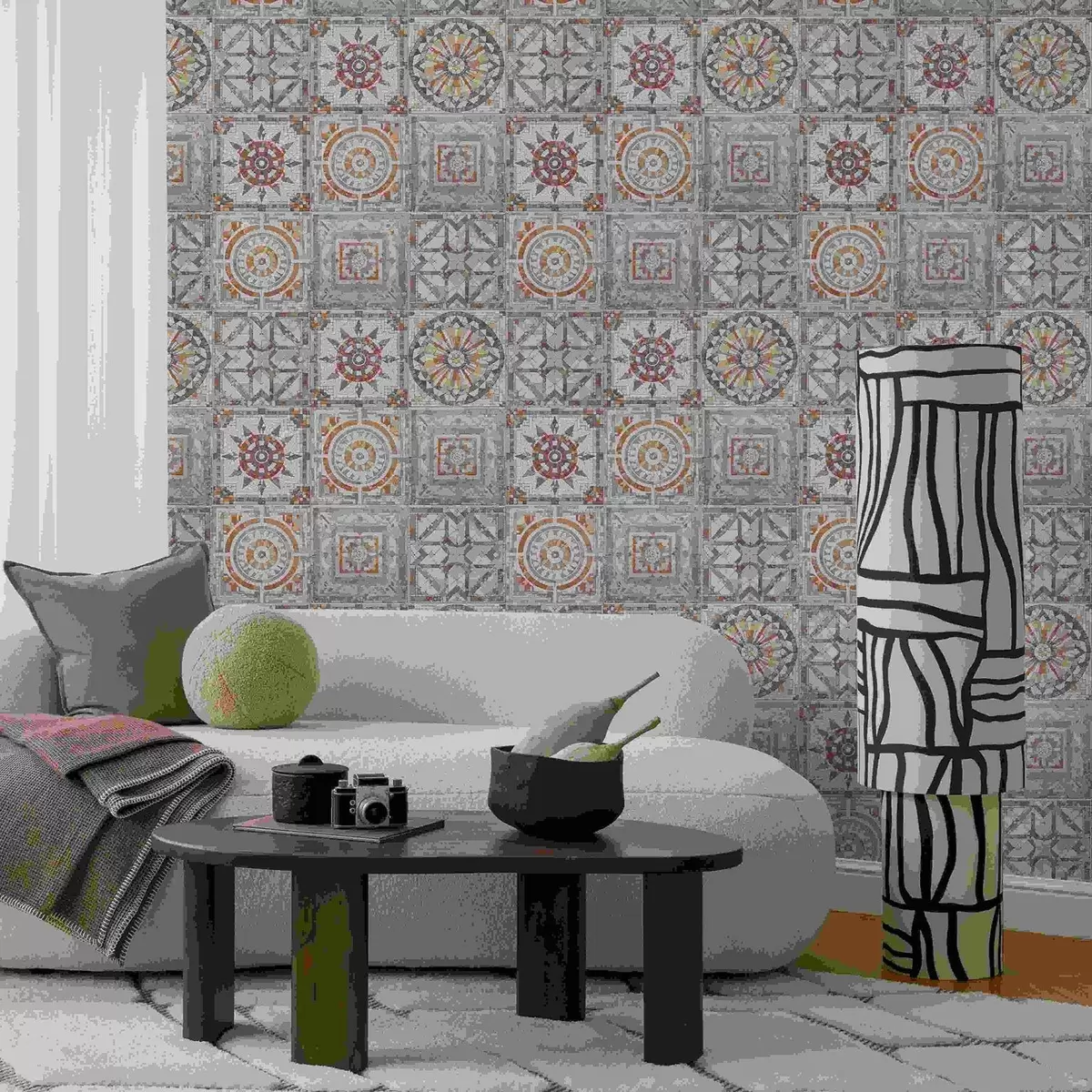 Papier peint Médaillons anciens en mosaïque de pierre aux détails usés a01042