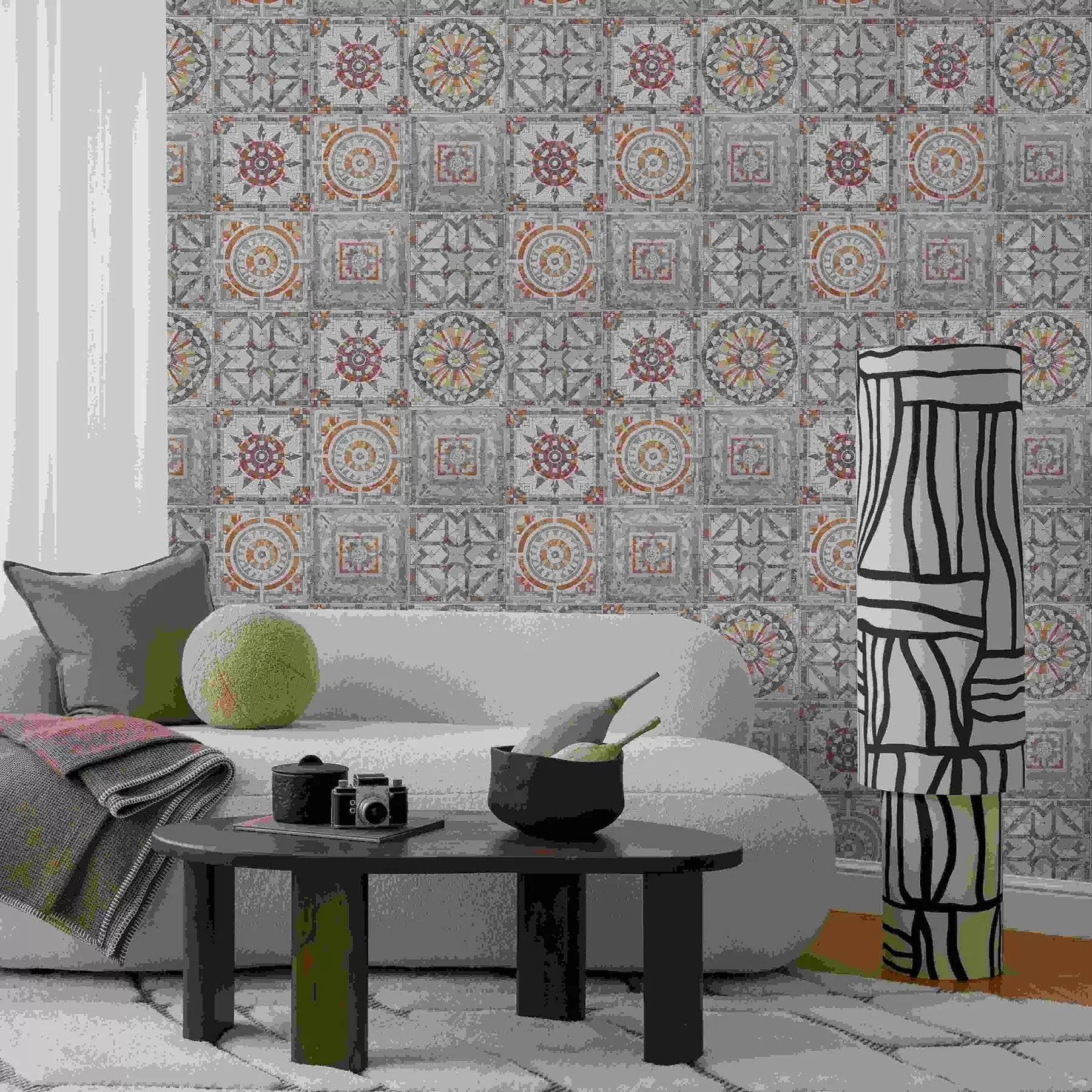 Papier peint Médaillons anciens en mosaïque de pierre aux détails usés a01042