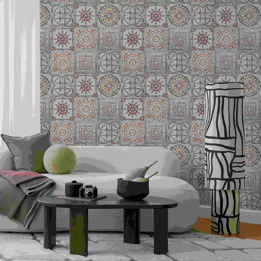 Papier peint Médaillons anciens en mosaïque de pierre aux détails usés a01042