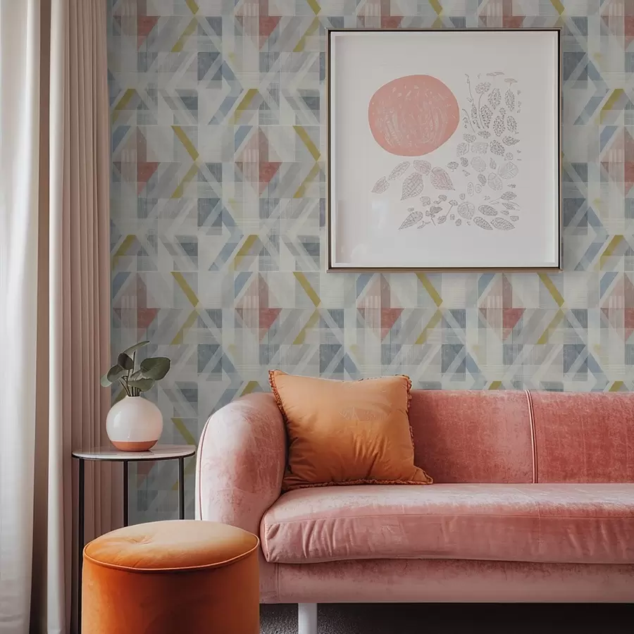 Papier peint Motif géométrique avec un losange rouge au centre a01055