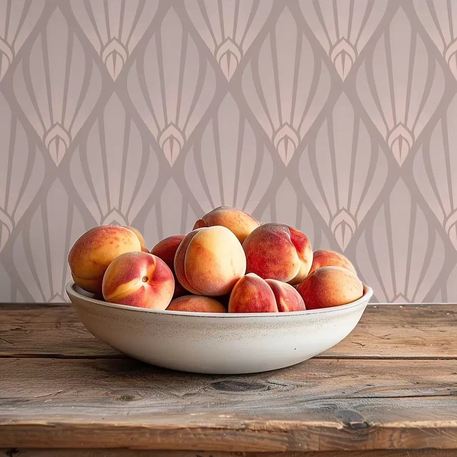 Papier peint Beige poudré Art déco avec des éventails doux a01064v1