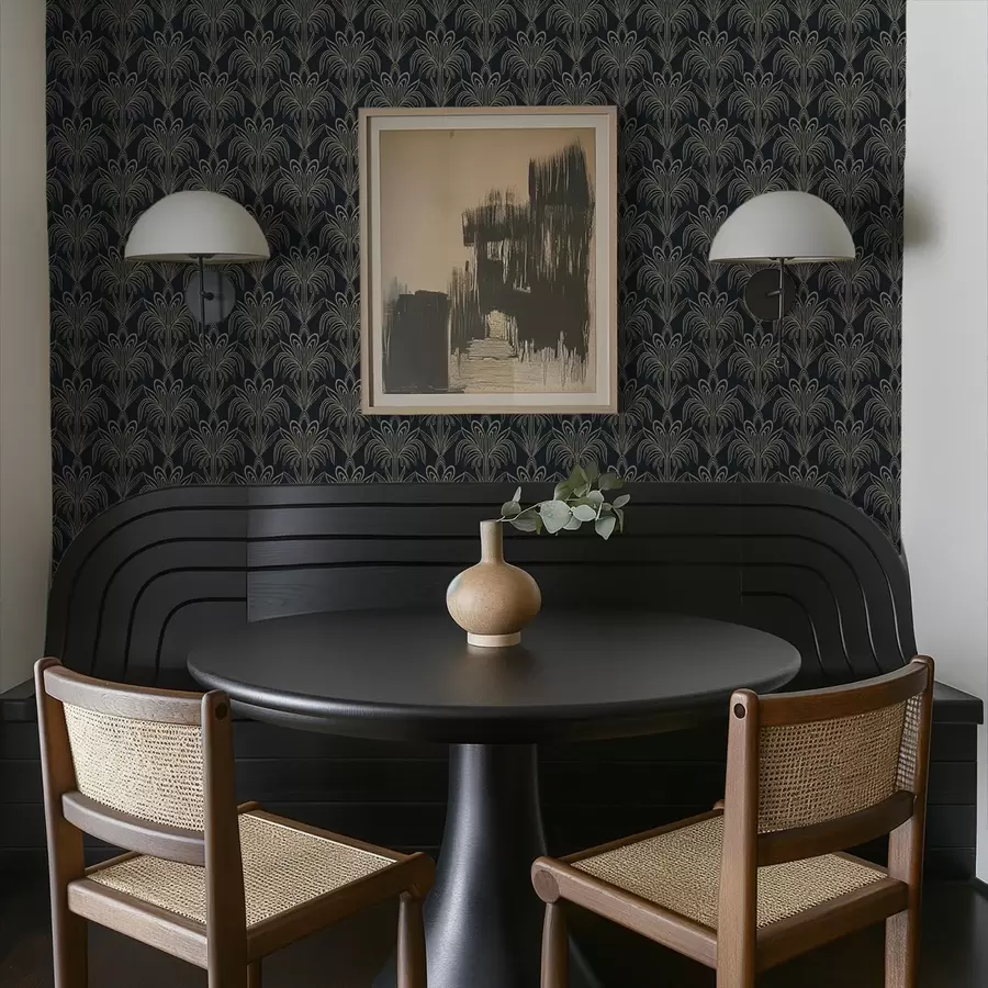 Papier peint Ornement Art déco sombre avec des plantes stylisées a01065