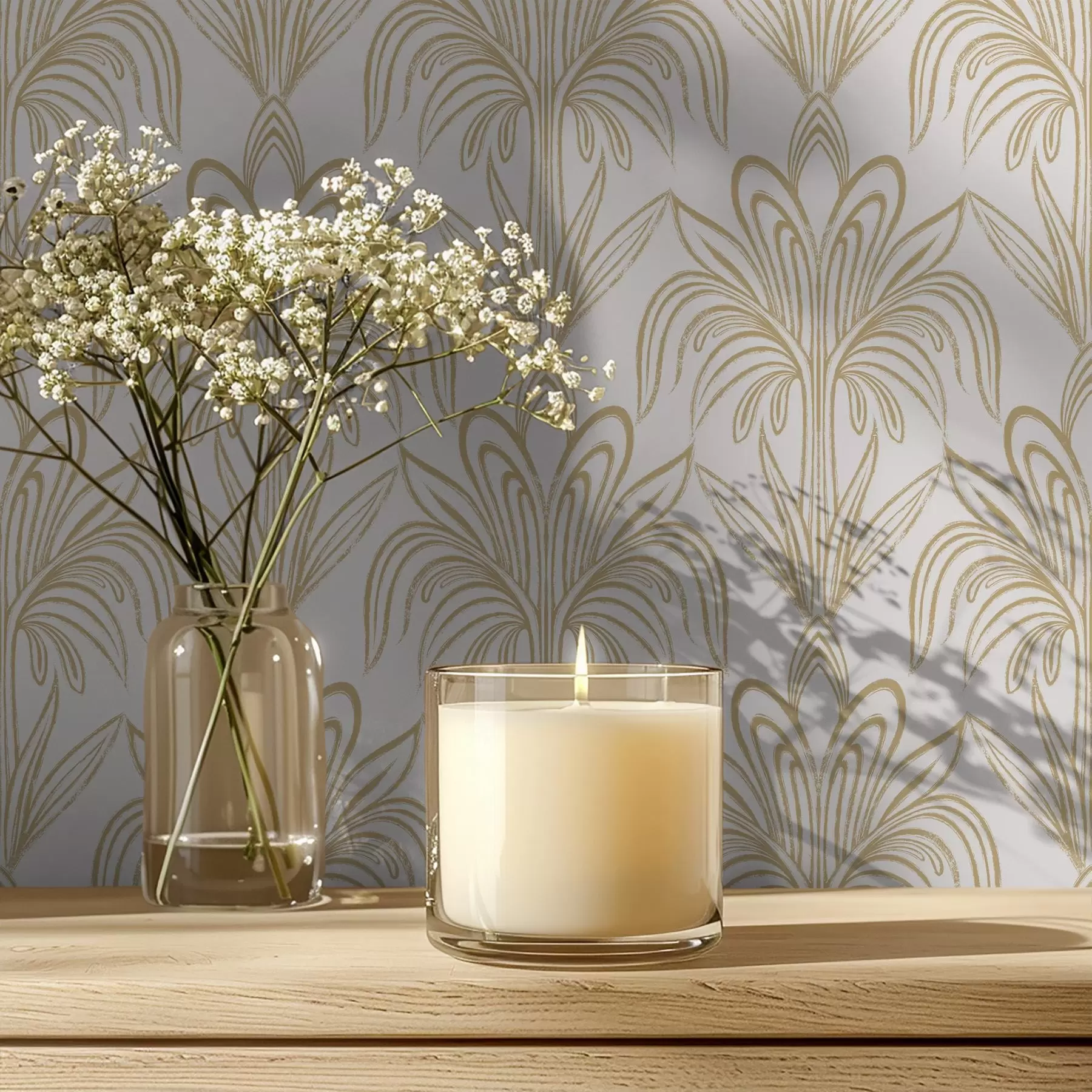 Papier peint Ornement Art déco léger avec des plantes stylisées a01065v1