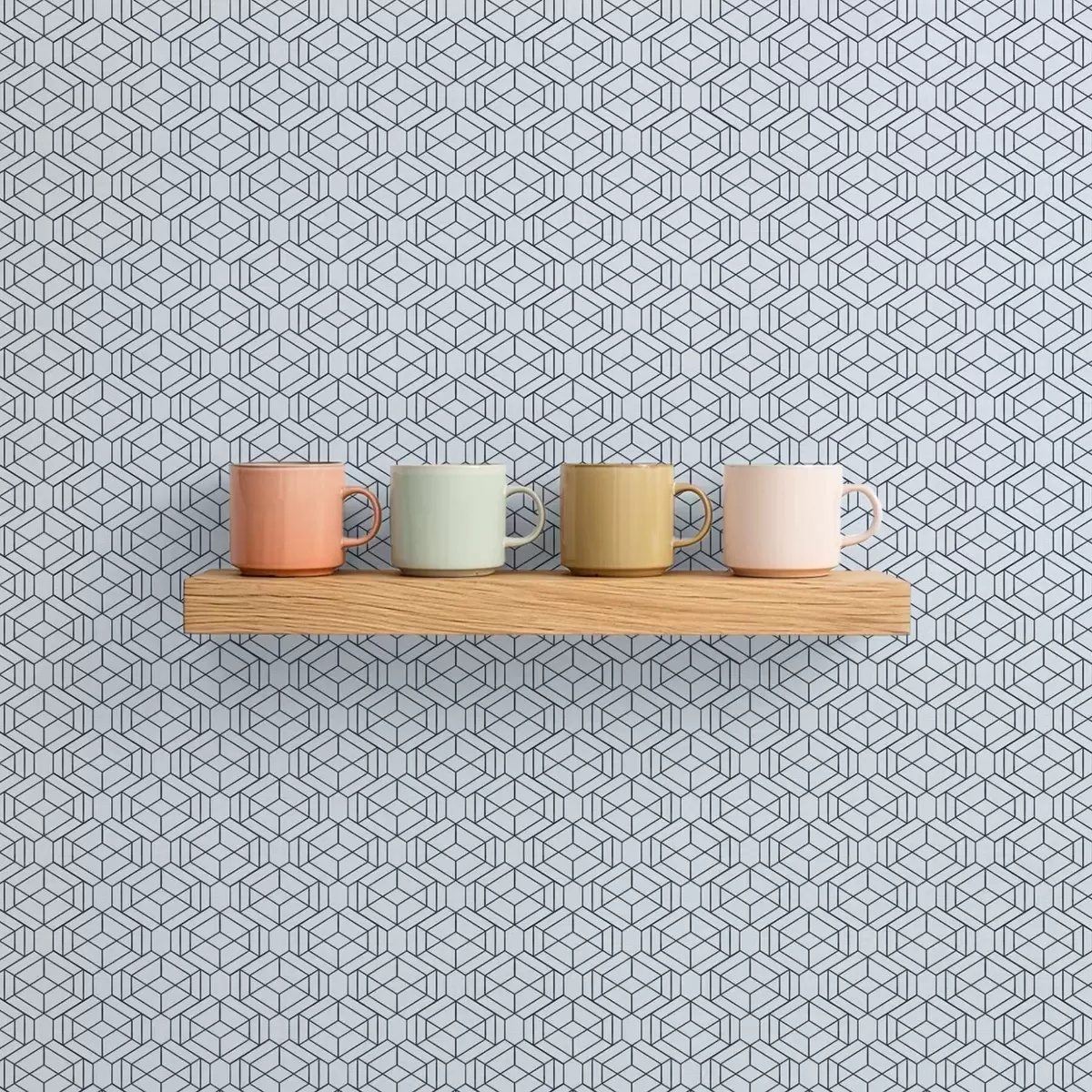 Papier peint Motif géométrique bleu clair en forme de cubes a01066