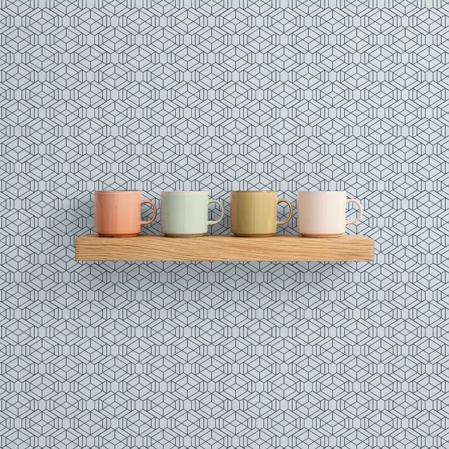 Papier peint Motif géométrique bleu clair en forme de cubes a01066