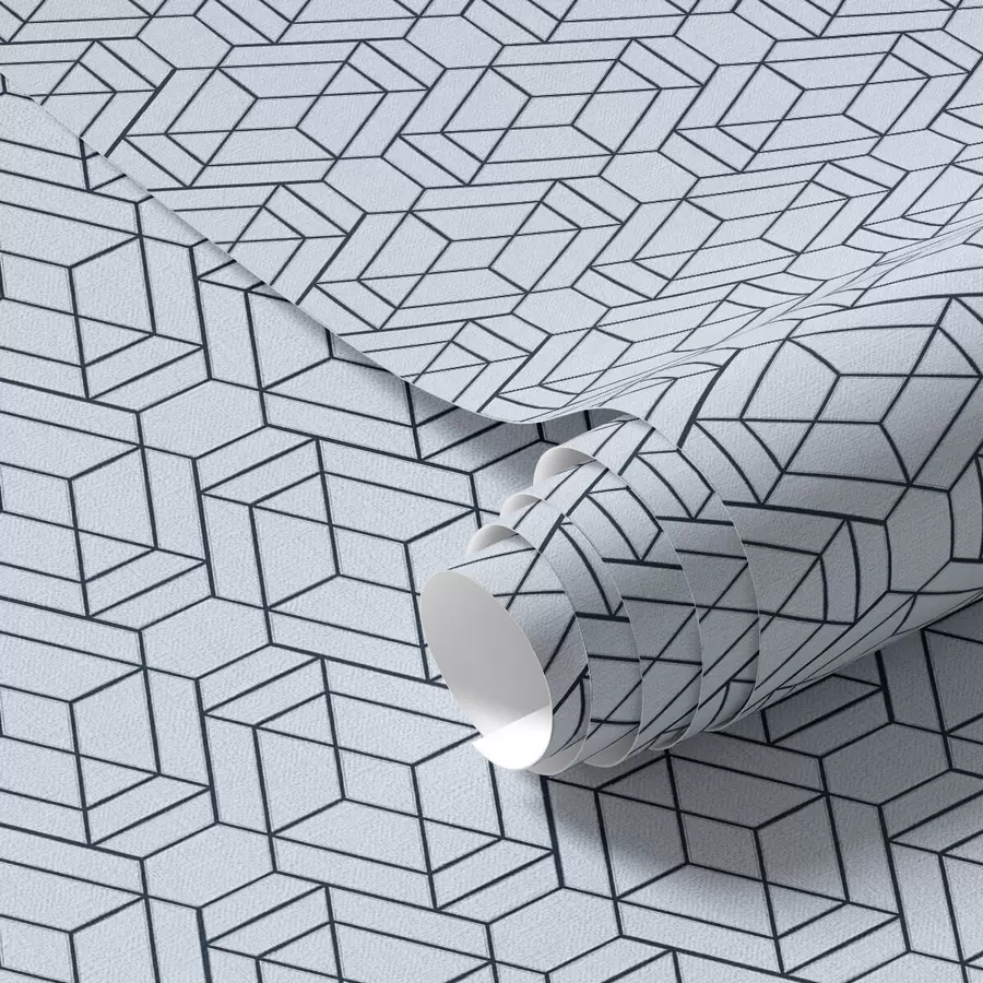 Papier peint Motif géométrique bleu clair en forme de cubes a01066