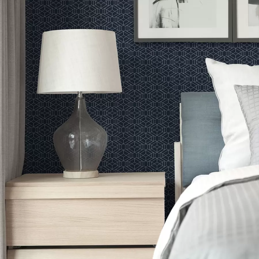 Papier peint Lattice géométrique bleu marine foncé composé de cubes a01066v1