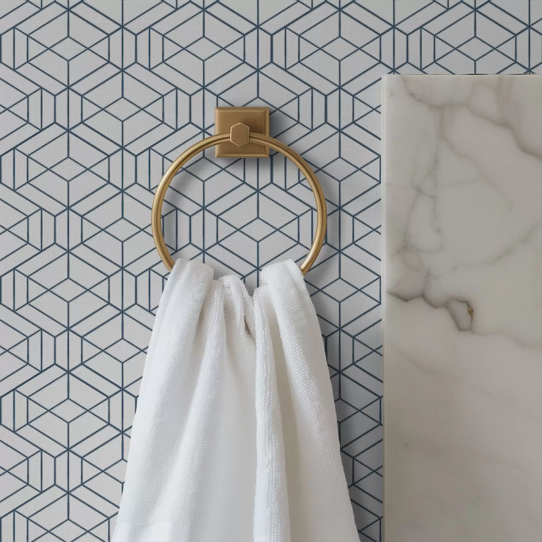 Papier peint Fond blanc avec cubes géométriques tridimensionnels bleus a01067