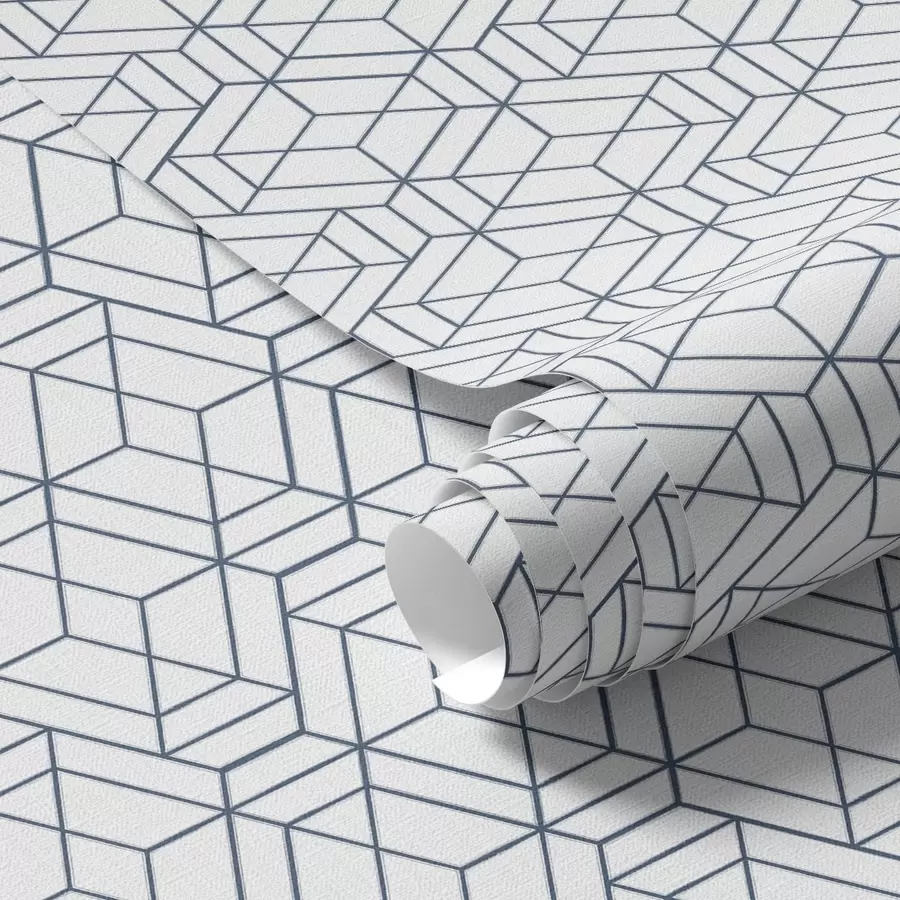 Papier peint Fond blanc avec cubes géométriques tridimensionnels bleus a01067