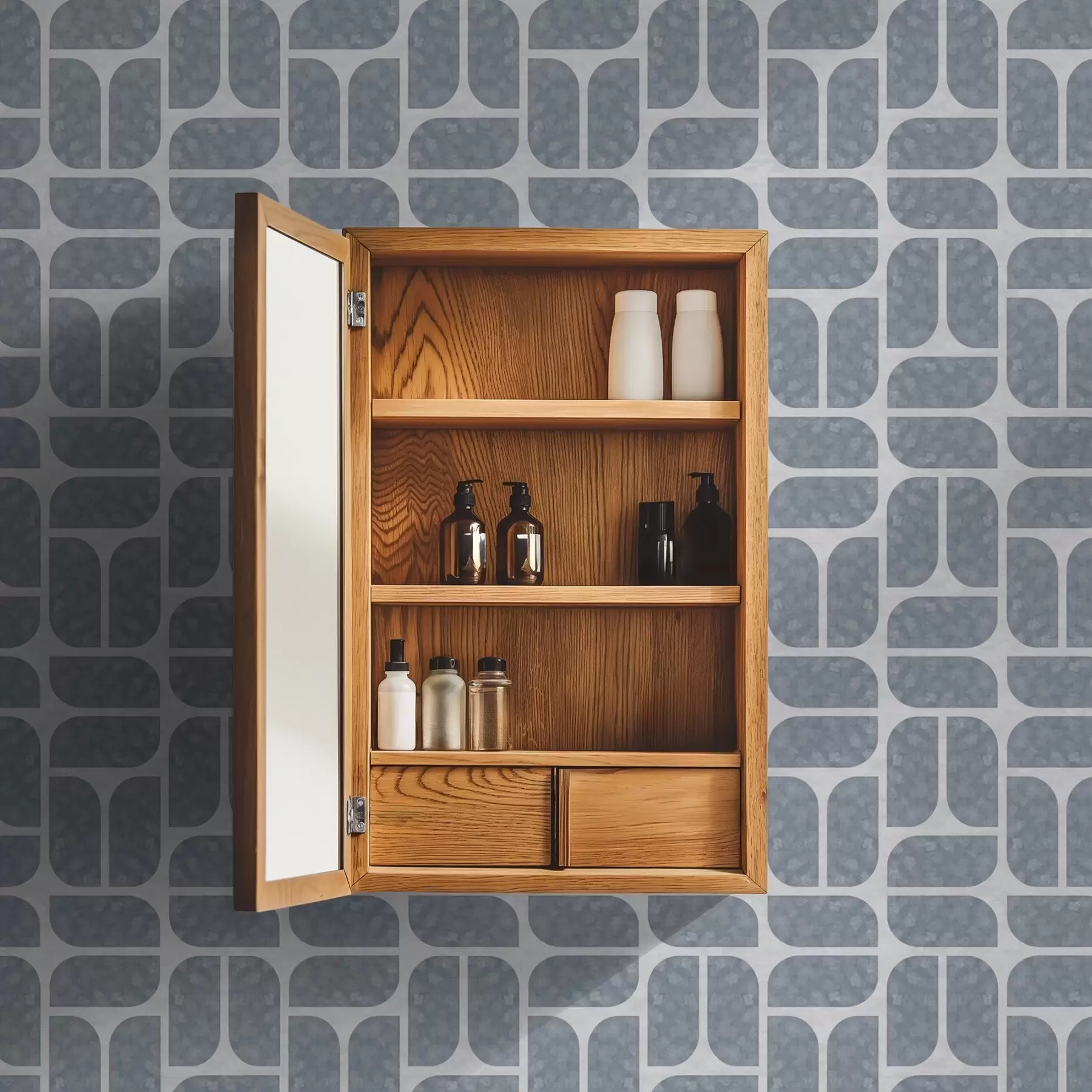 Papier peint Mosaïque grise alternant formes arrondies et rectangulaires a01069